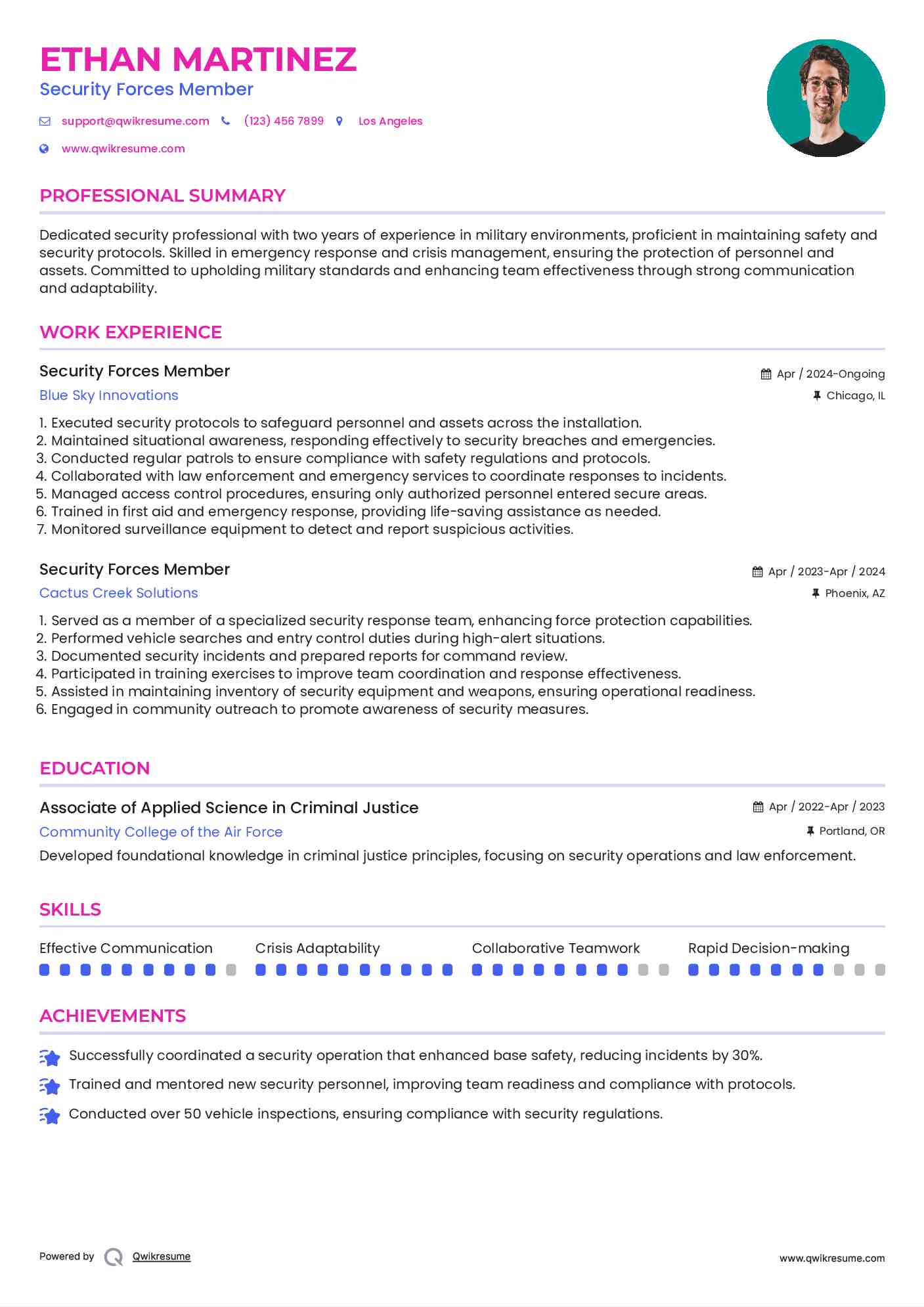 Security Forces Member Resume Template