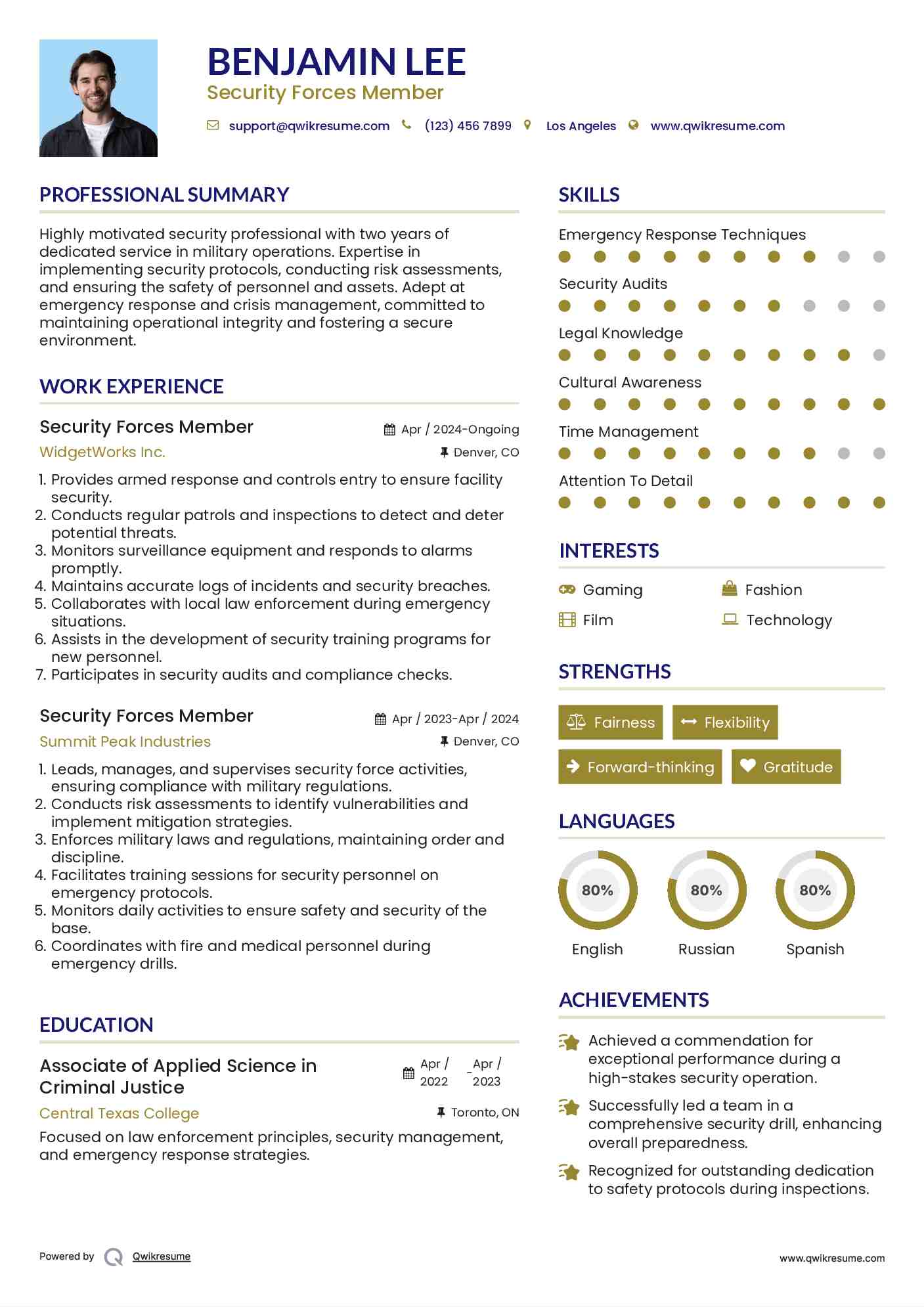 Security Forces Member Resume Template