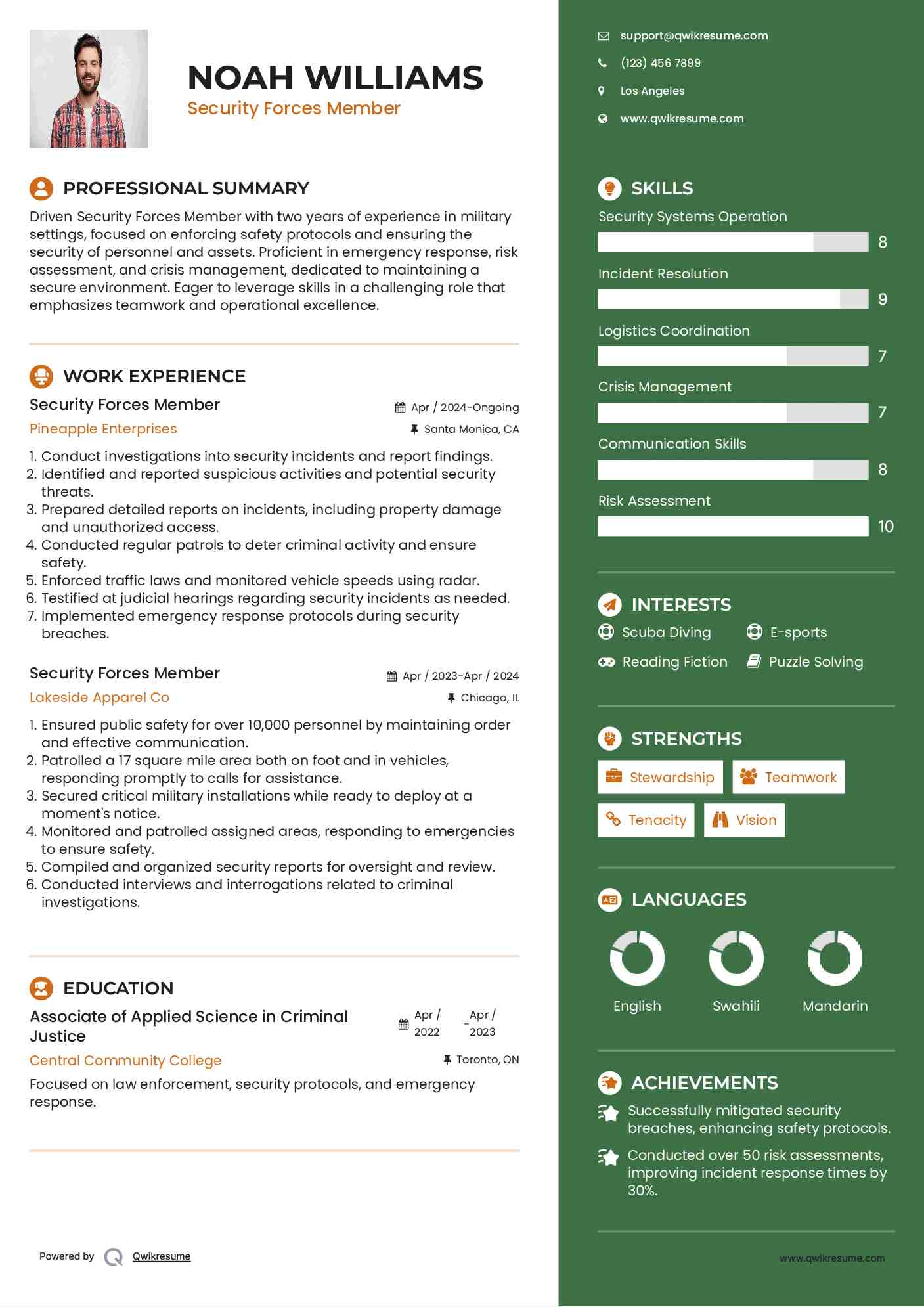 Security Forces Member Resume Example