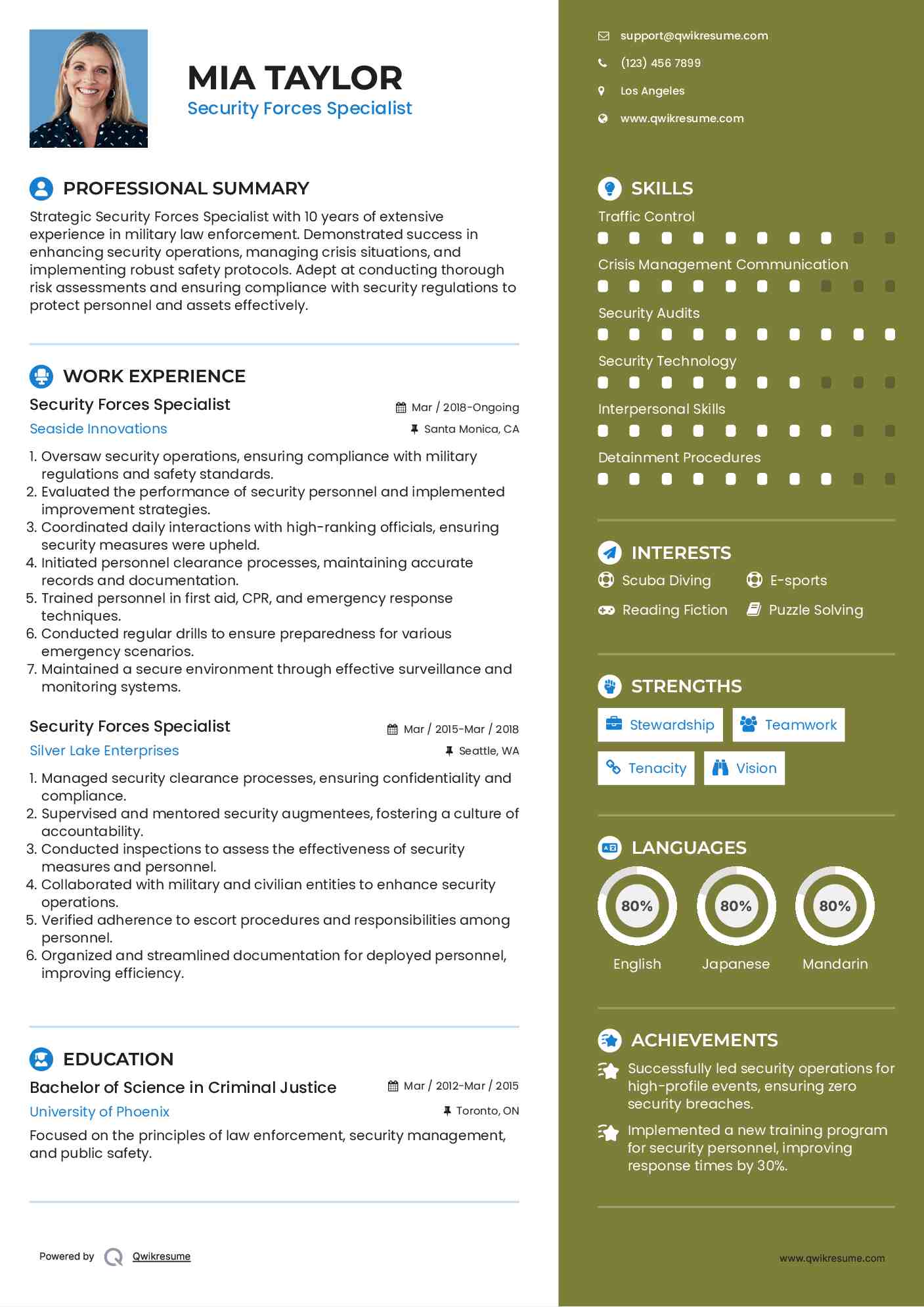 Security Forces Specialist Resume Model