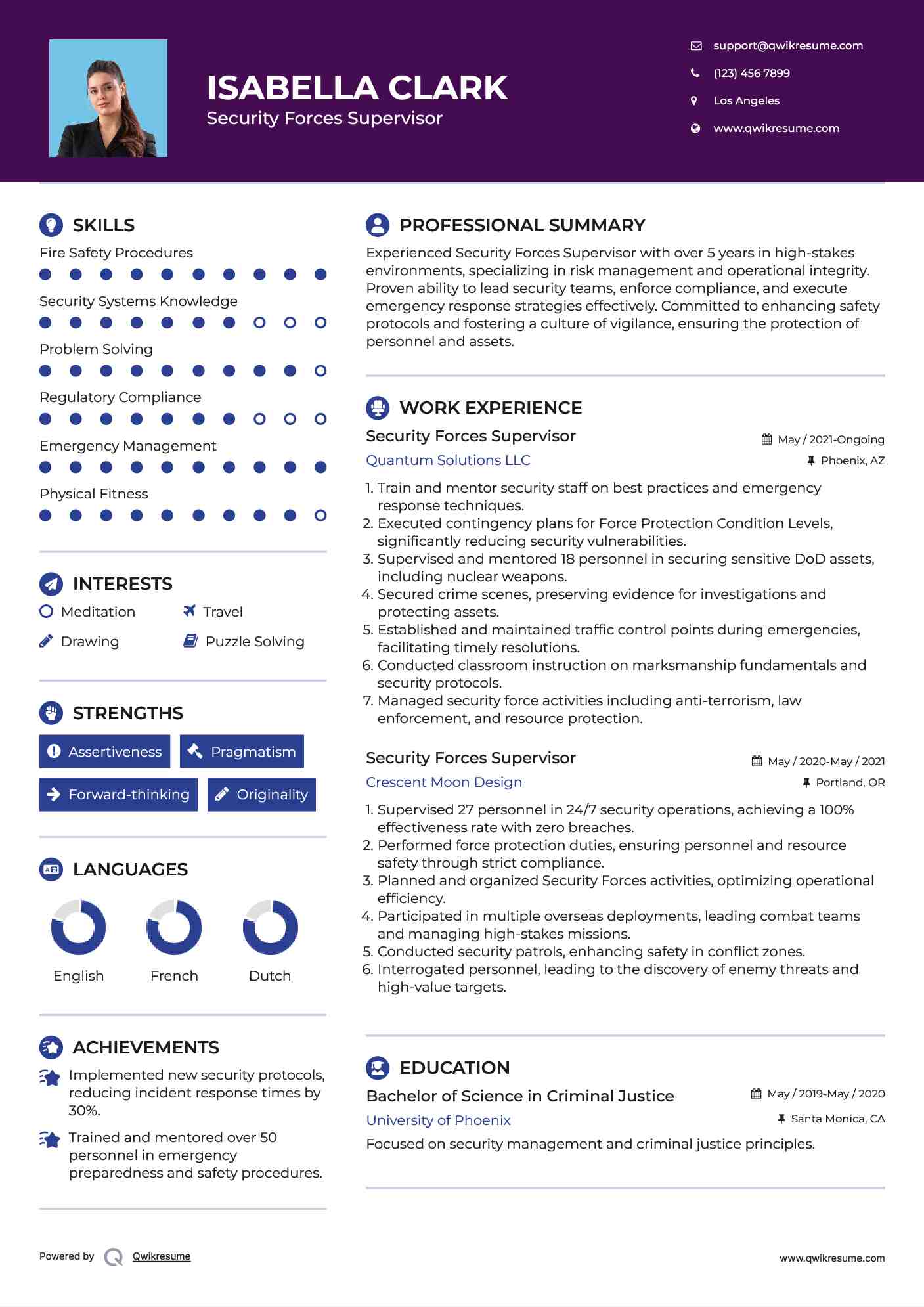 Security Forces Supervisor Resume Sample