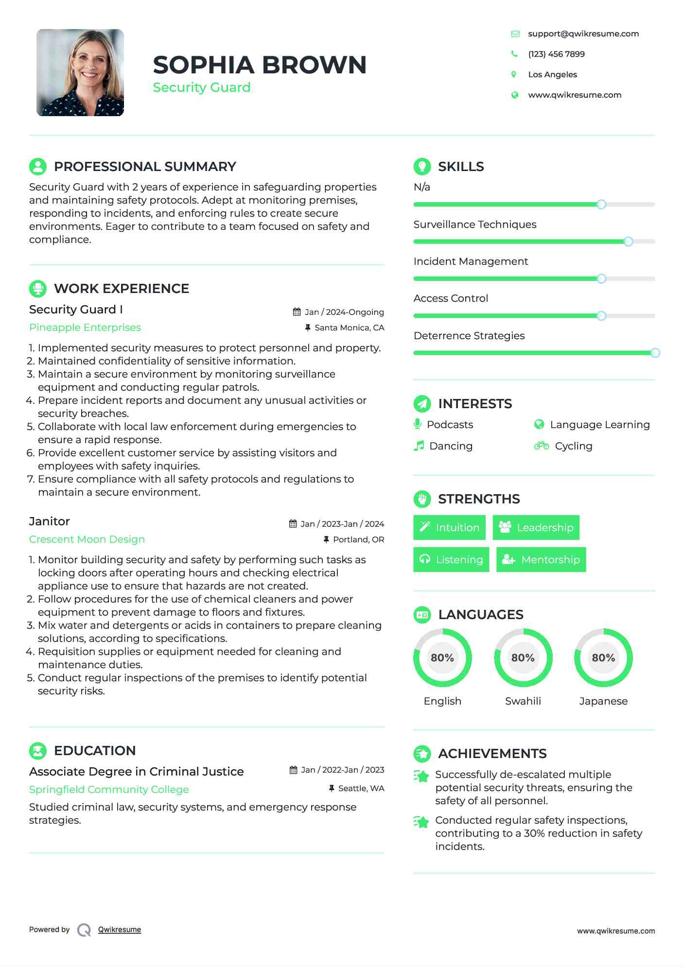 Security Guard Resume Sample