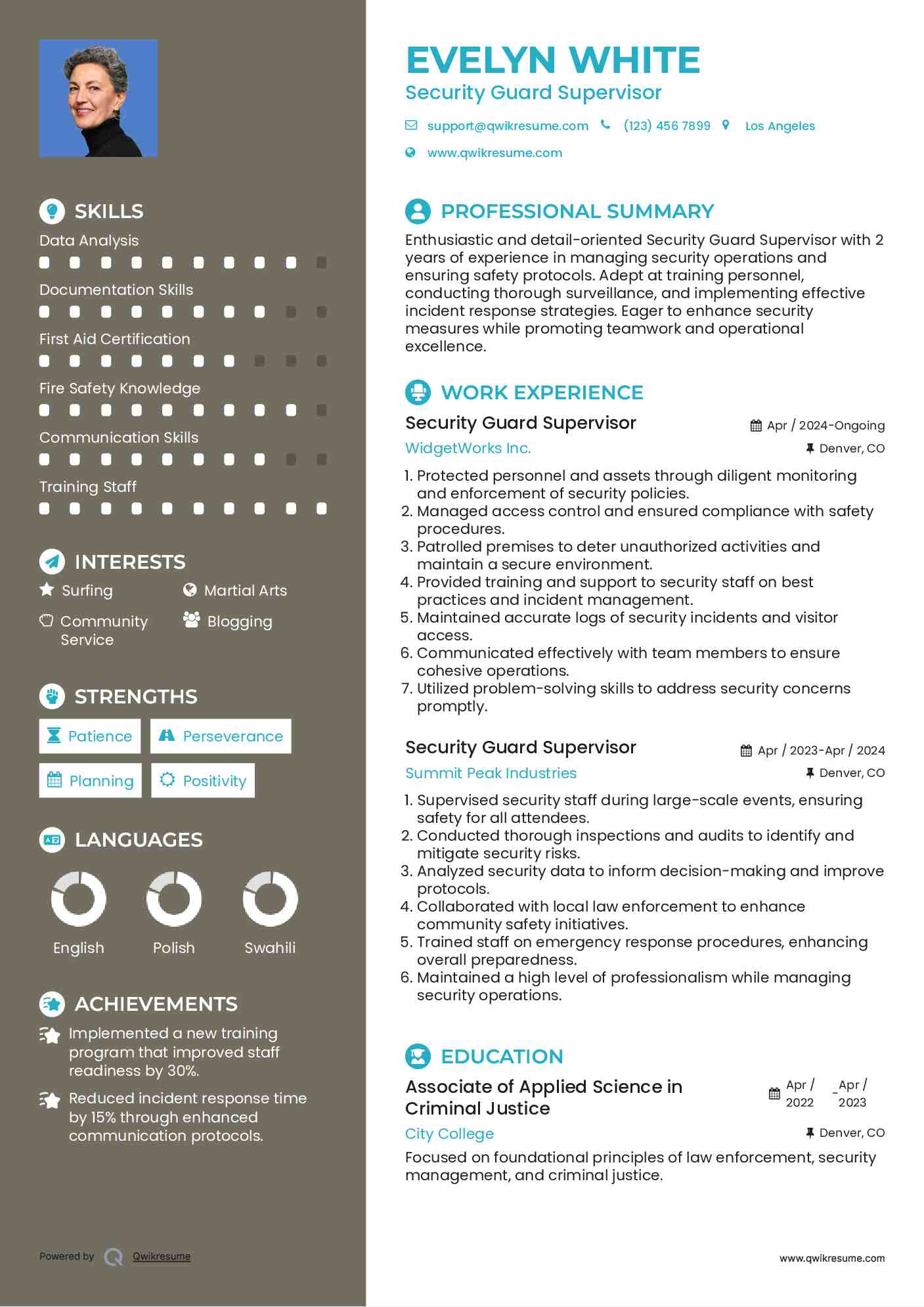Security Guard Supervisor Resume Model