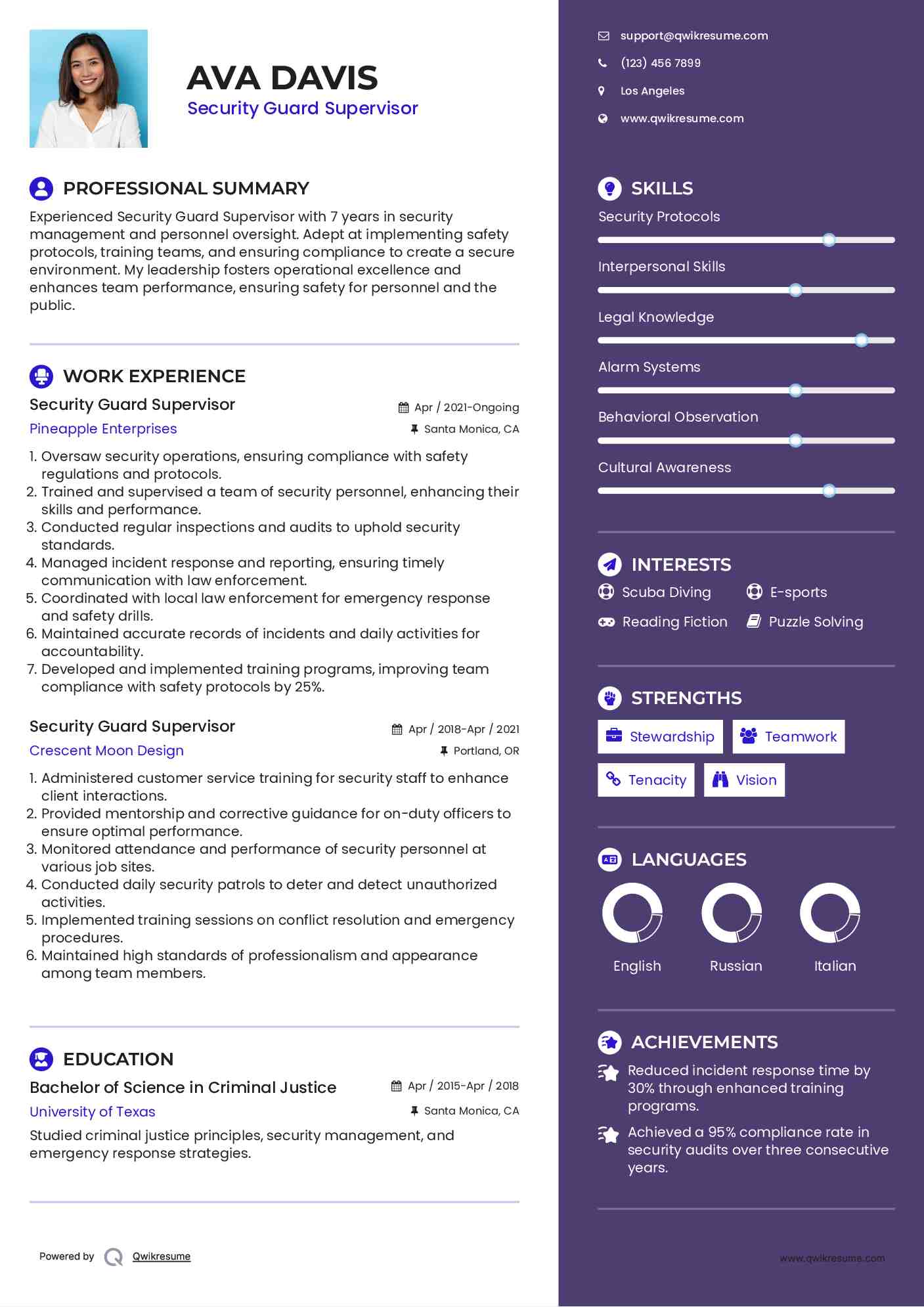 Security Guard Supervisor Resume Model