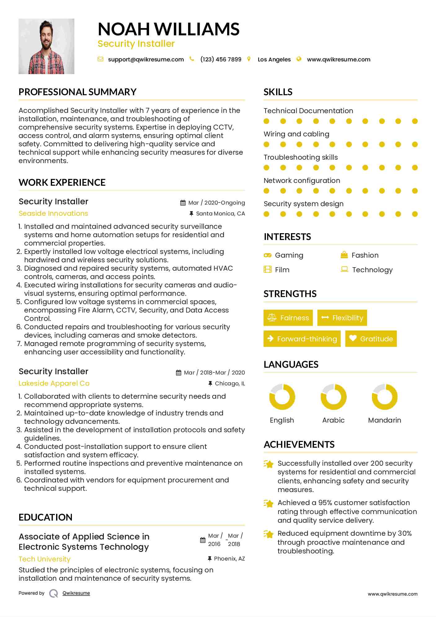 Security Installer Resume Sample