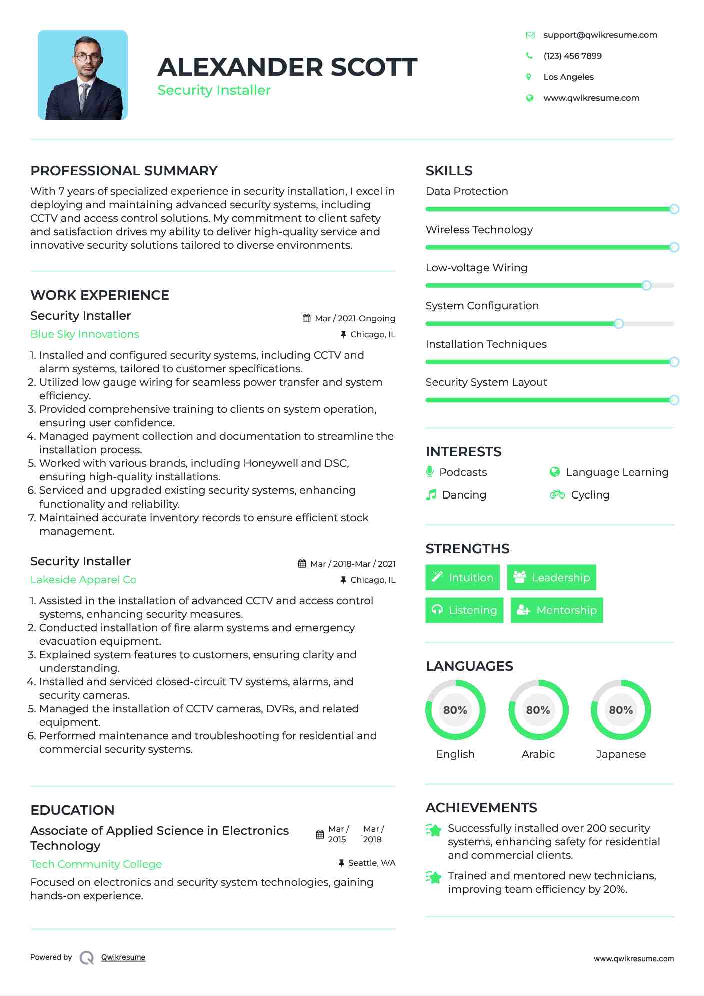 Security Installer Resume Example