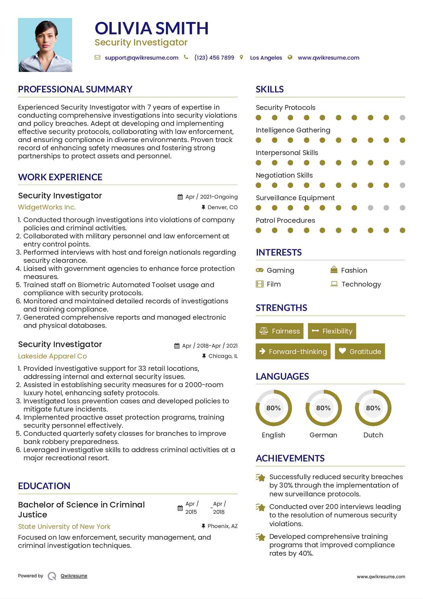 Security Investigator Resume Example