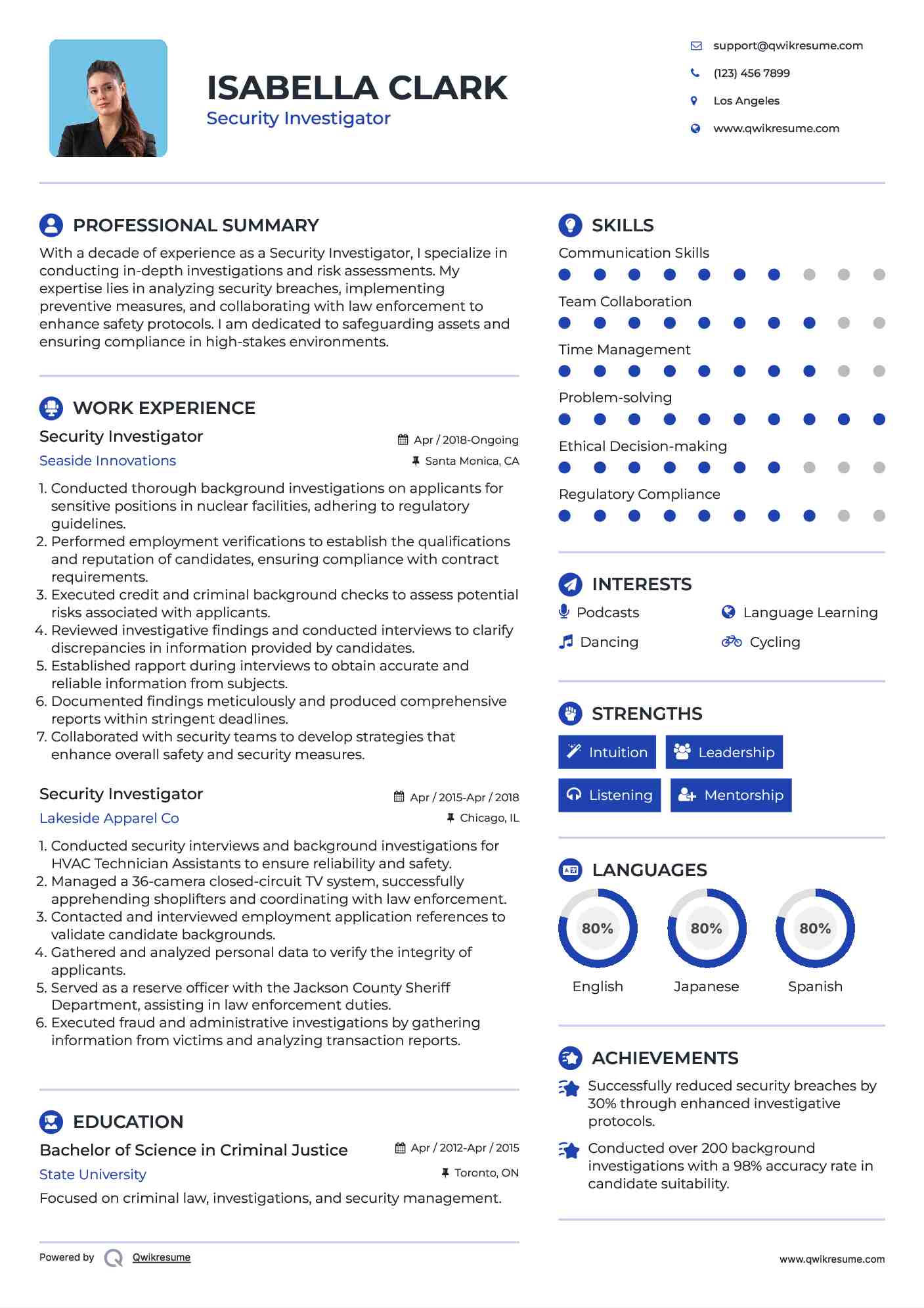 Security Investigator Resume Template