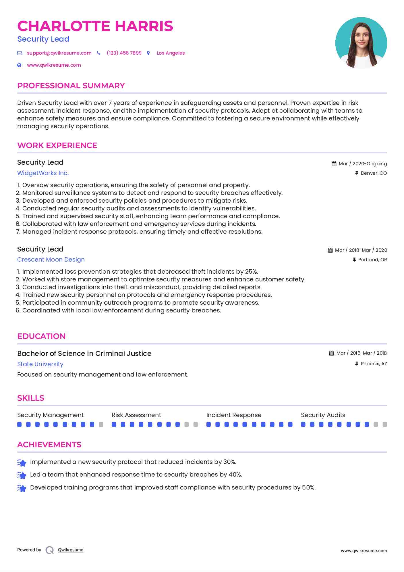Security Lead Resume Samples QwikResume