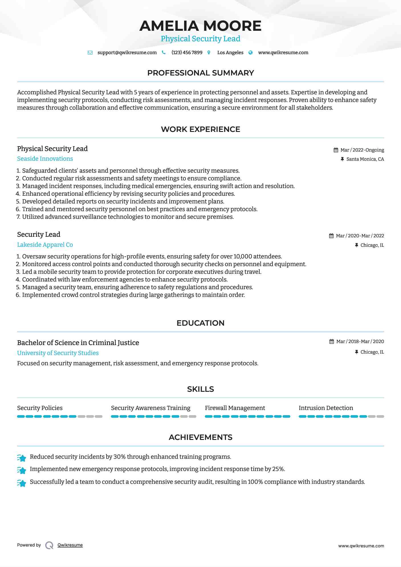 Physical Security Lead Resume Template