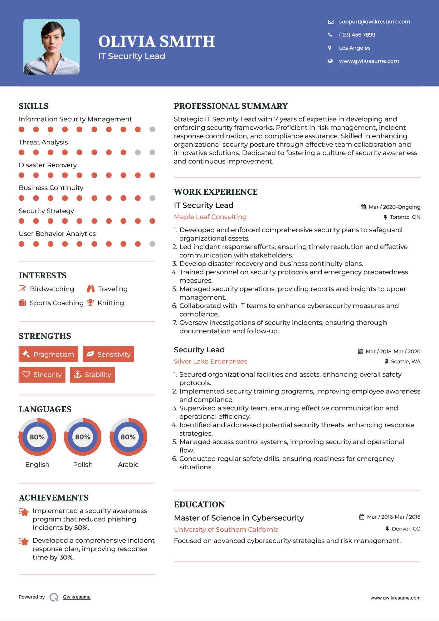 IT Security Lead Resume Template