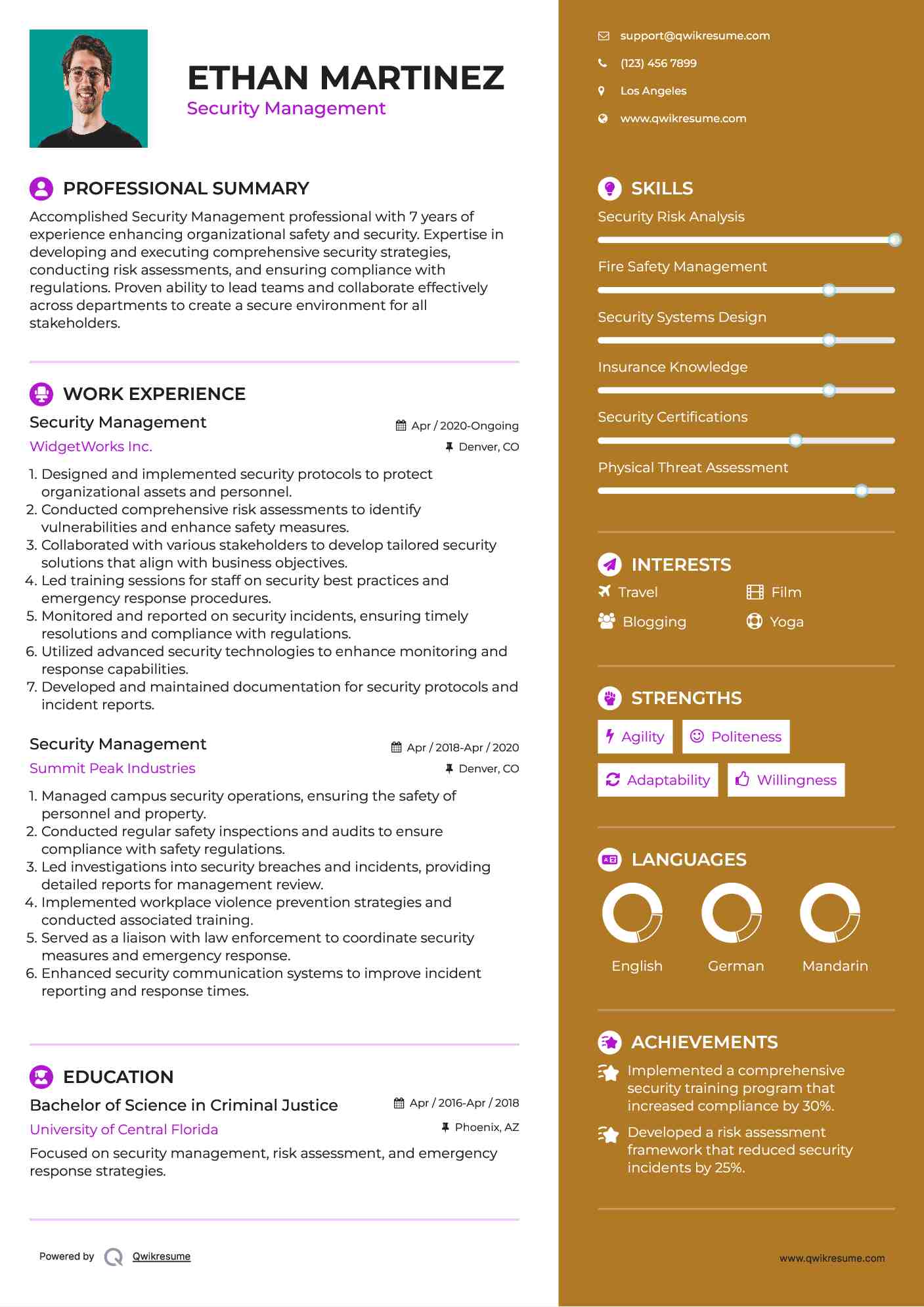 Security Management Resume Model