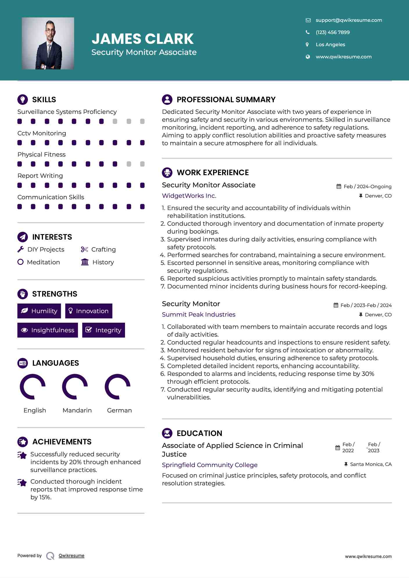 Security Monitor Associate Resume Model