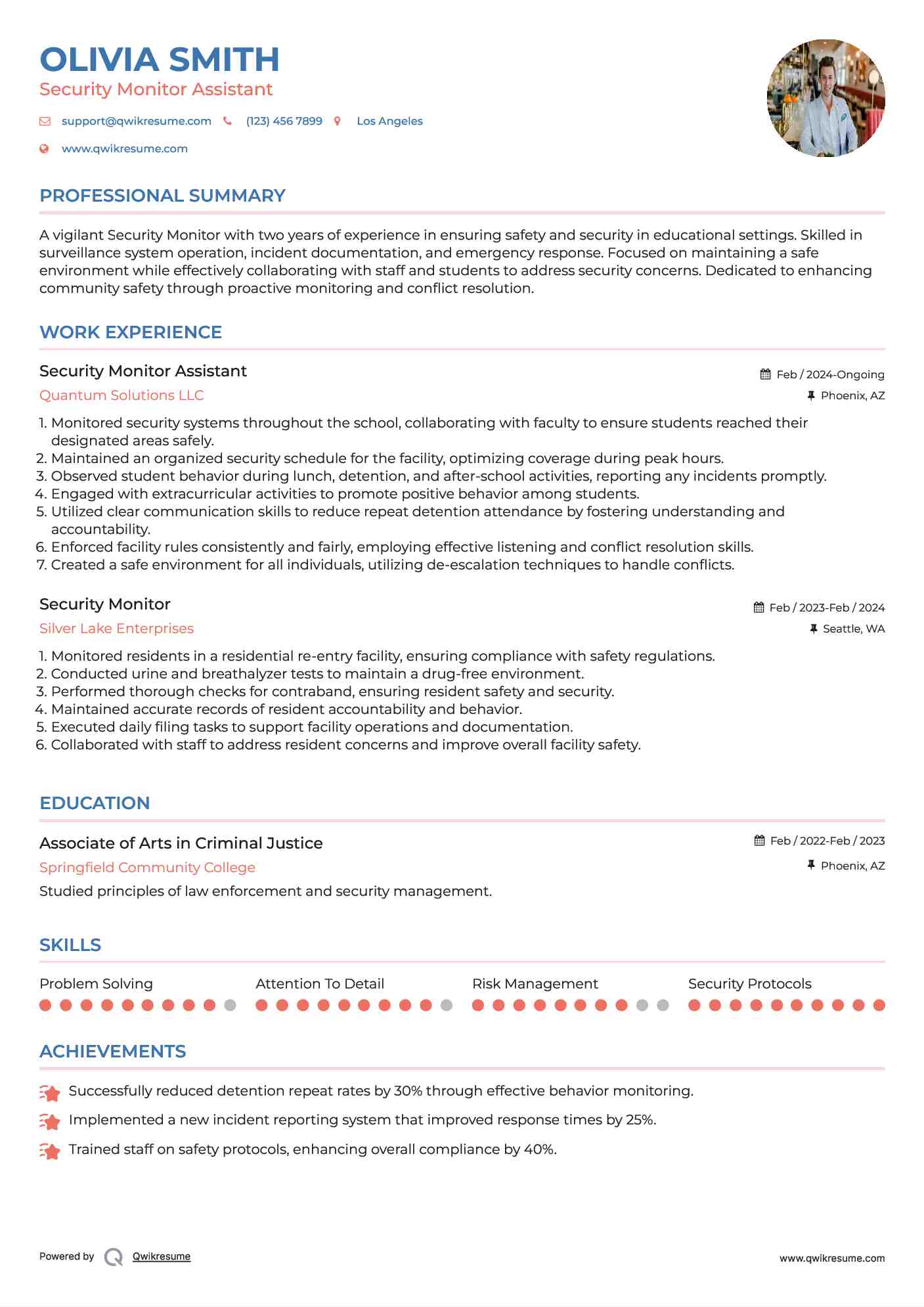 Security Monitor Assistant Resume Template