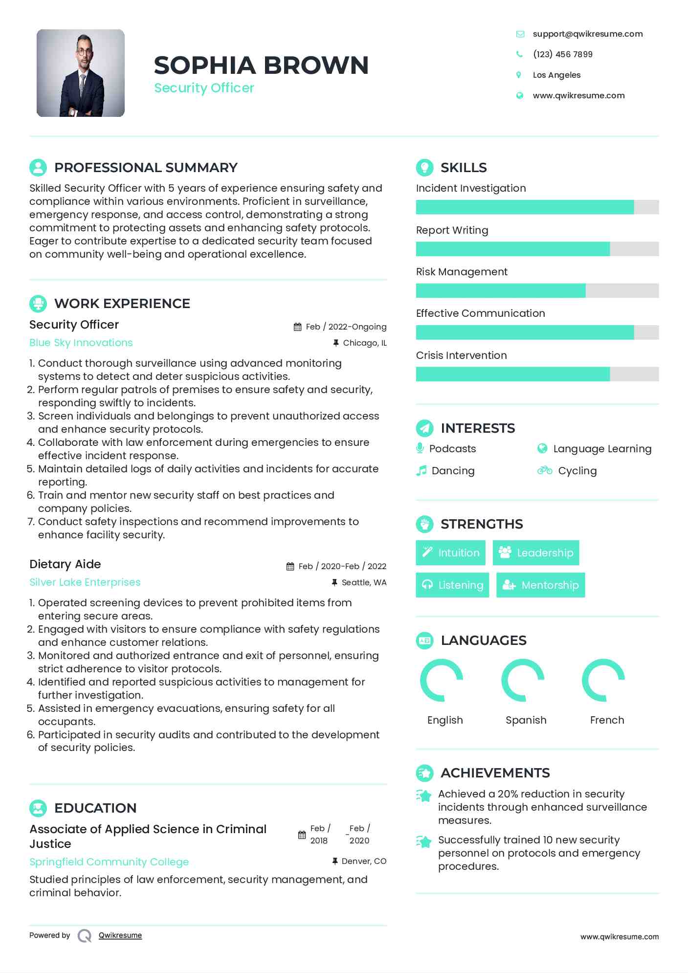 Security Officer Resume Sample