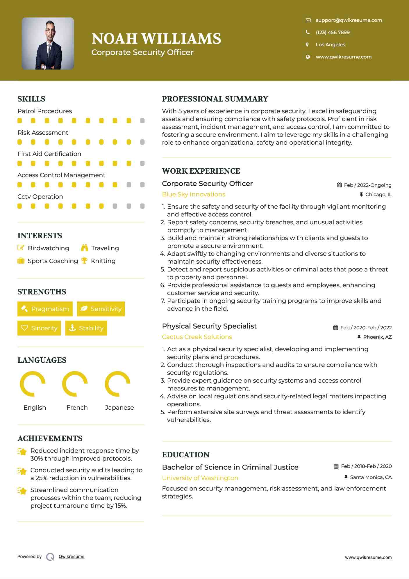 Corporate Security Officer Resume Sample