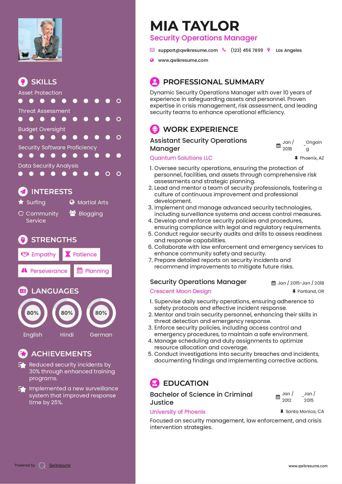 Assistant Security Operations Manager Resume Sample