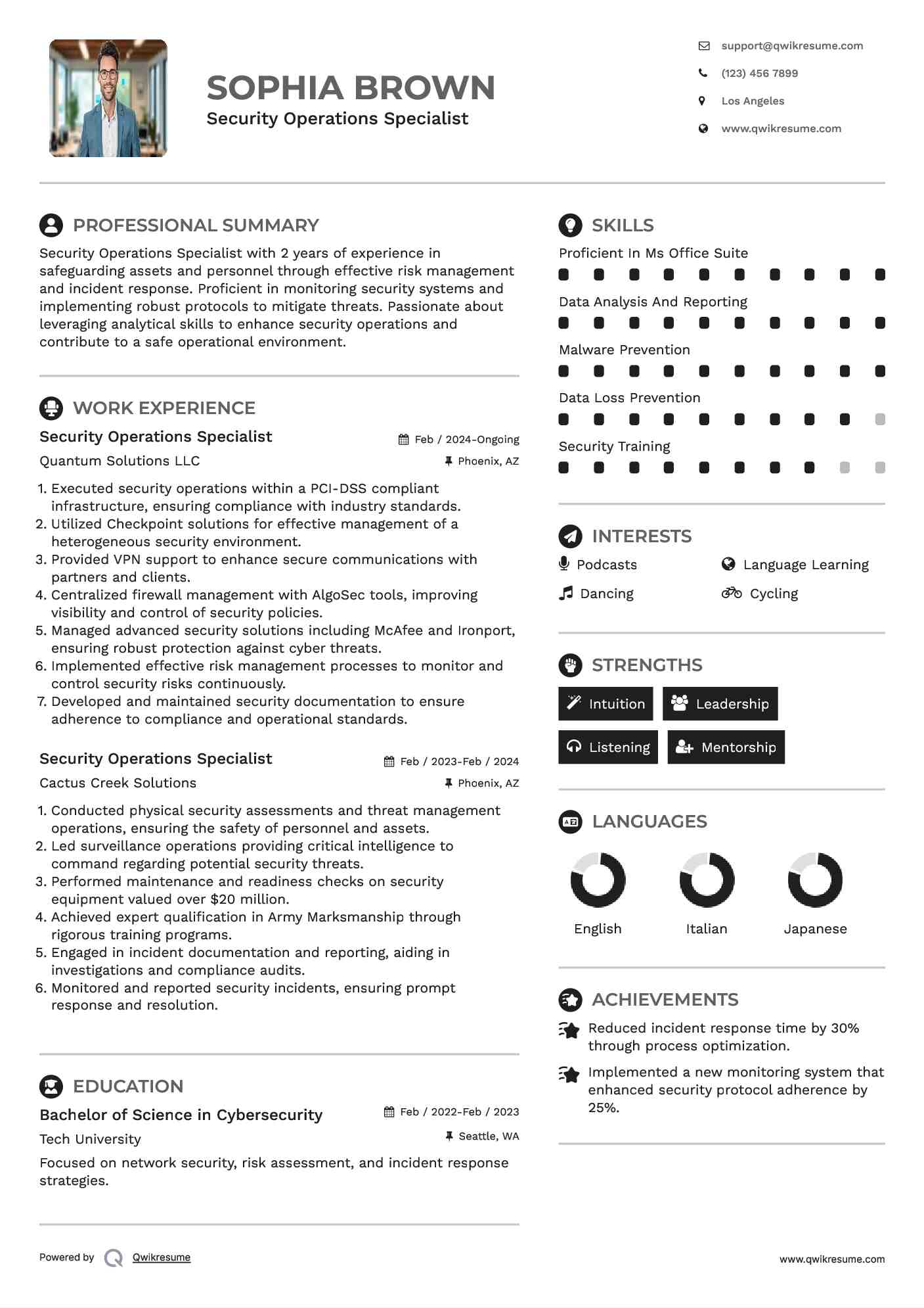 Security Operations Specialist Resume Template