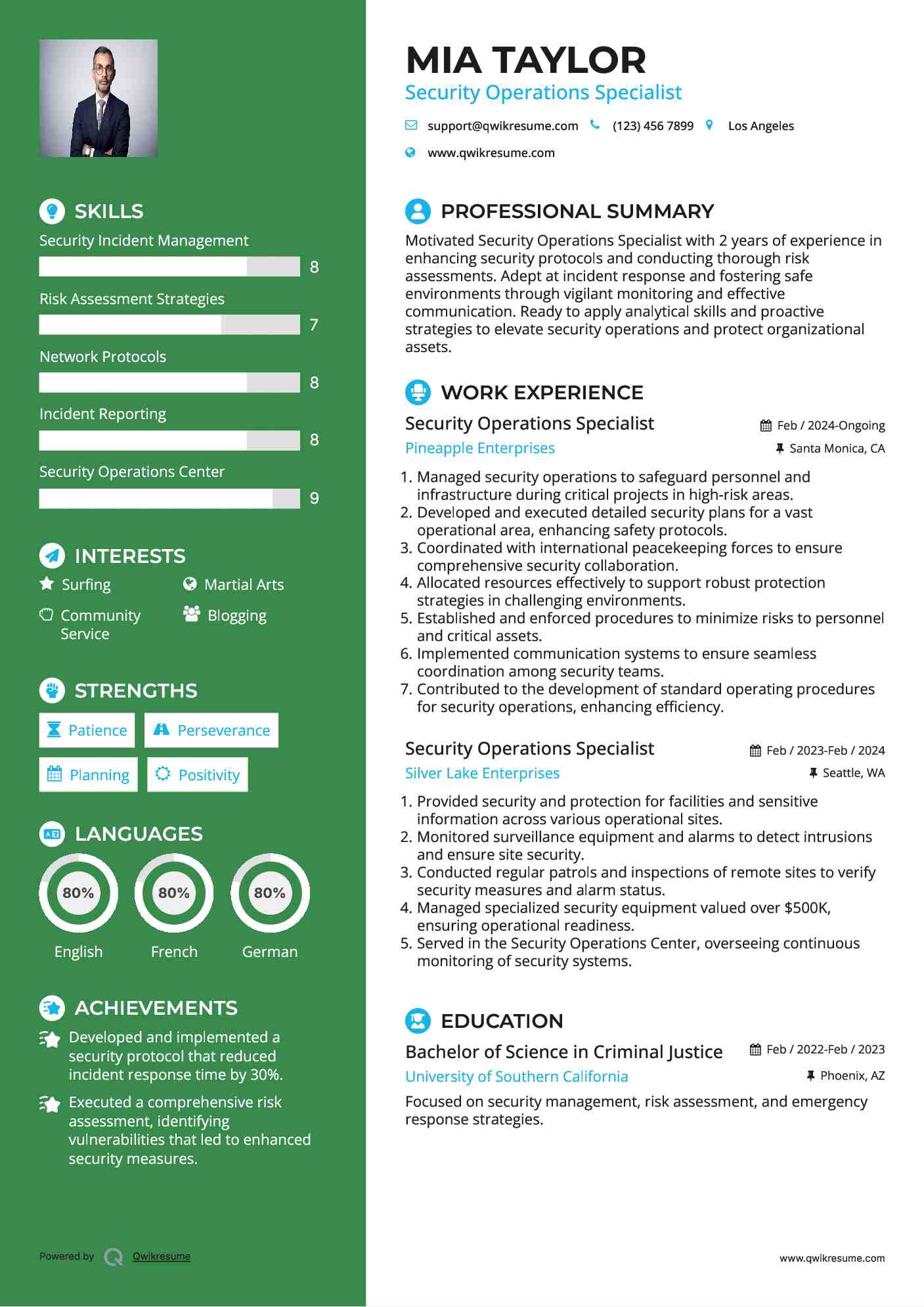 Security Operations Specialist Resume Sample