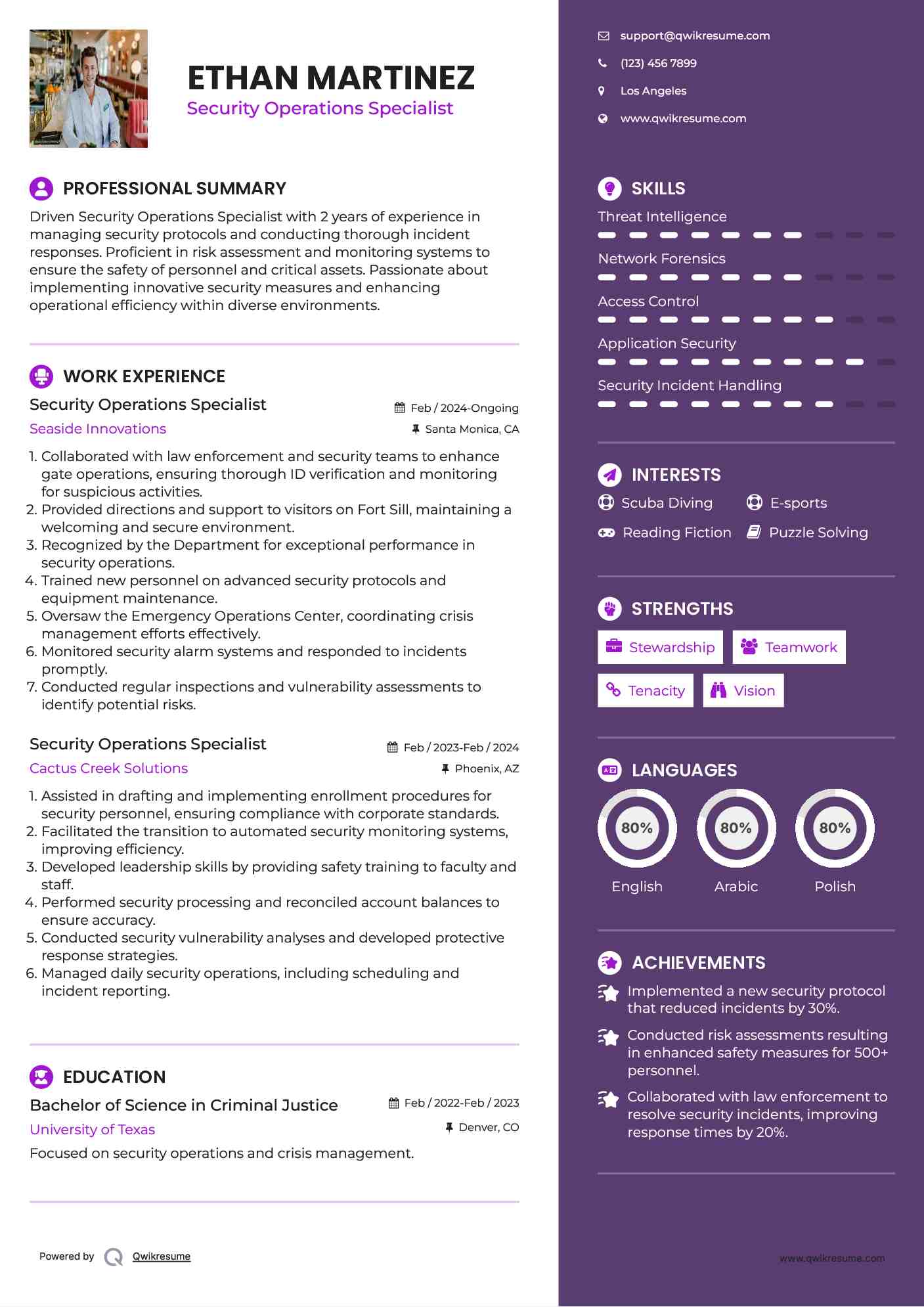Security Operations Specialist Resume Model