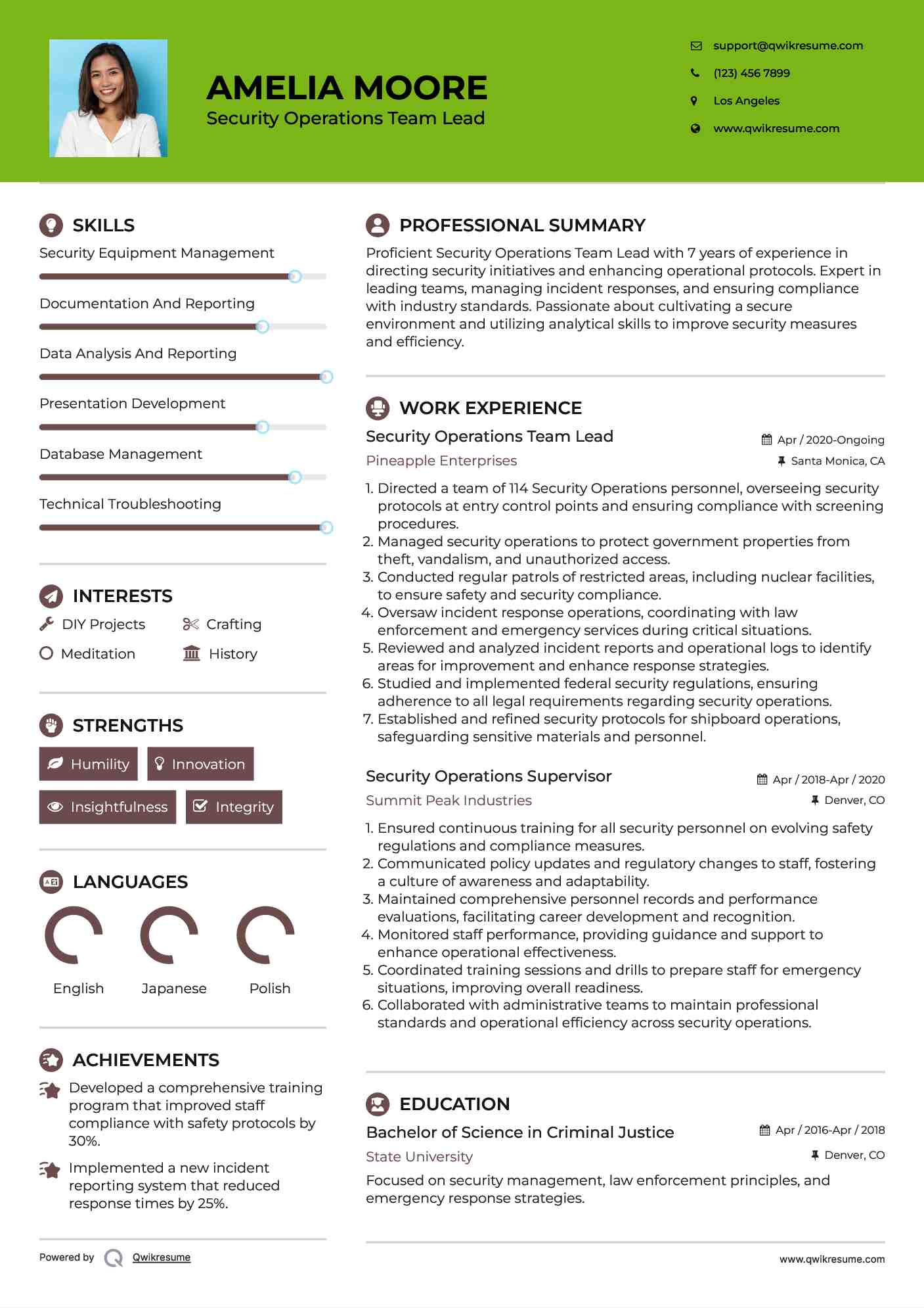 Security Operations Team Lead Resume Format