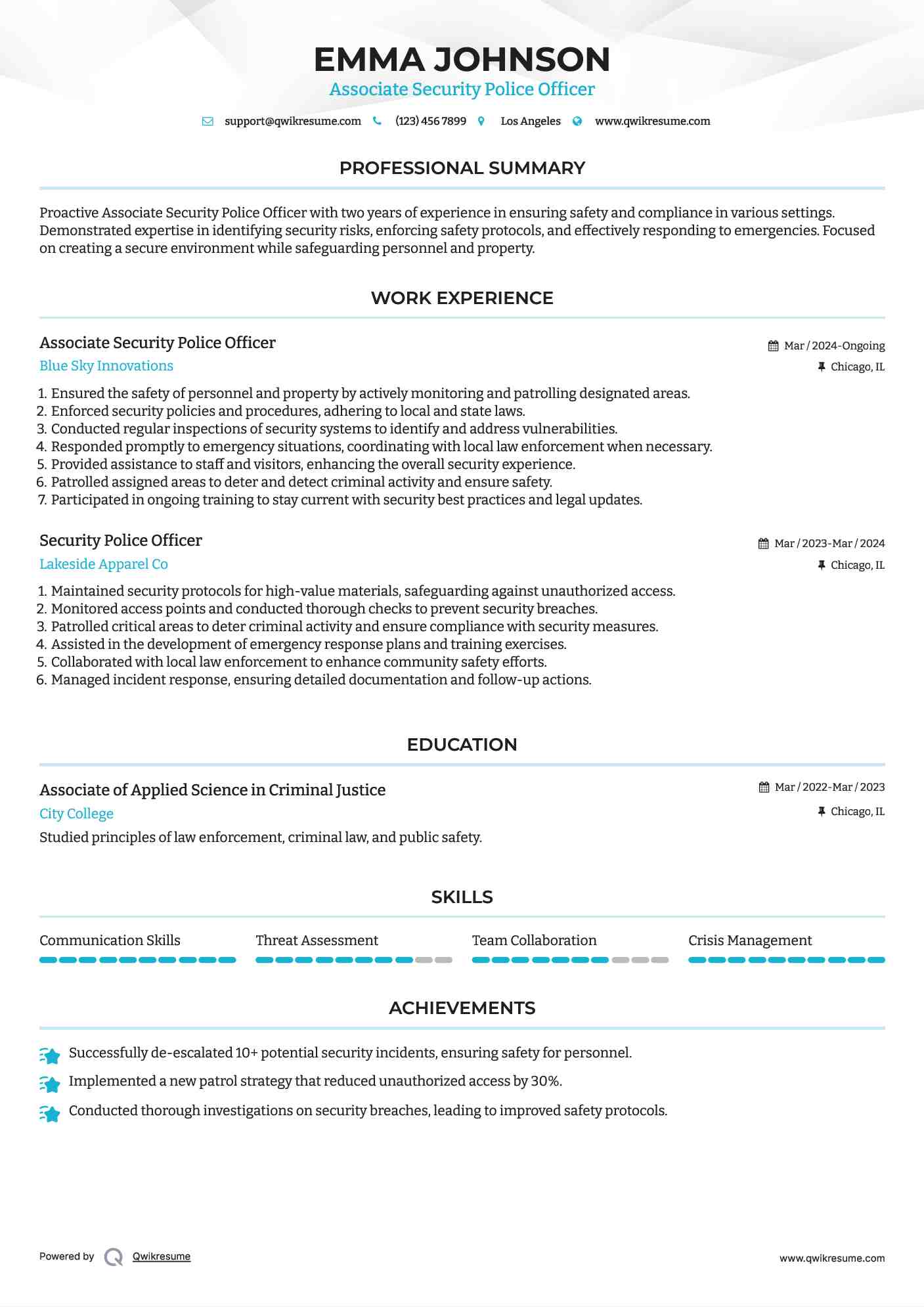 Associate Security Police Officer  Resume Model