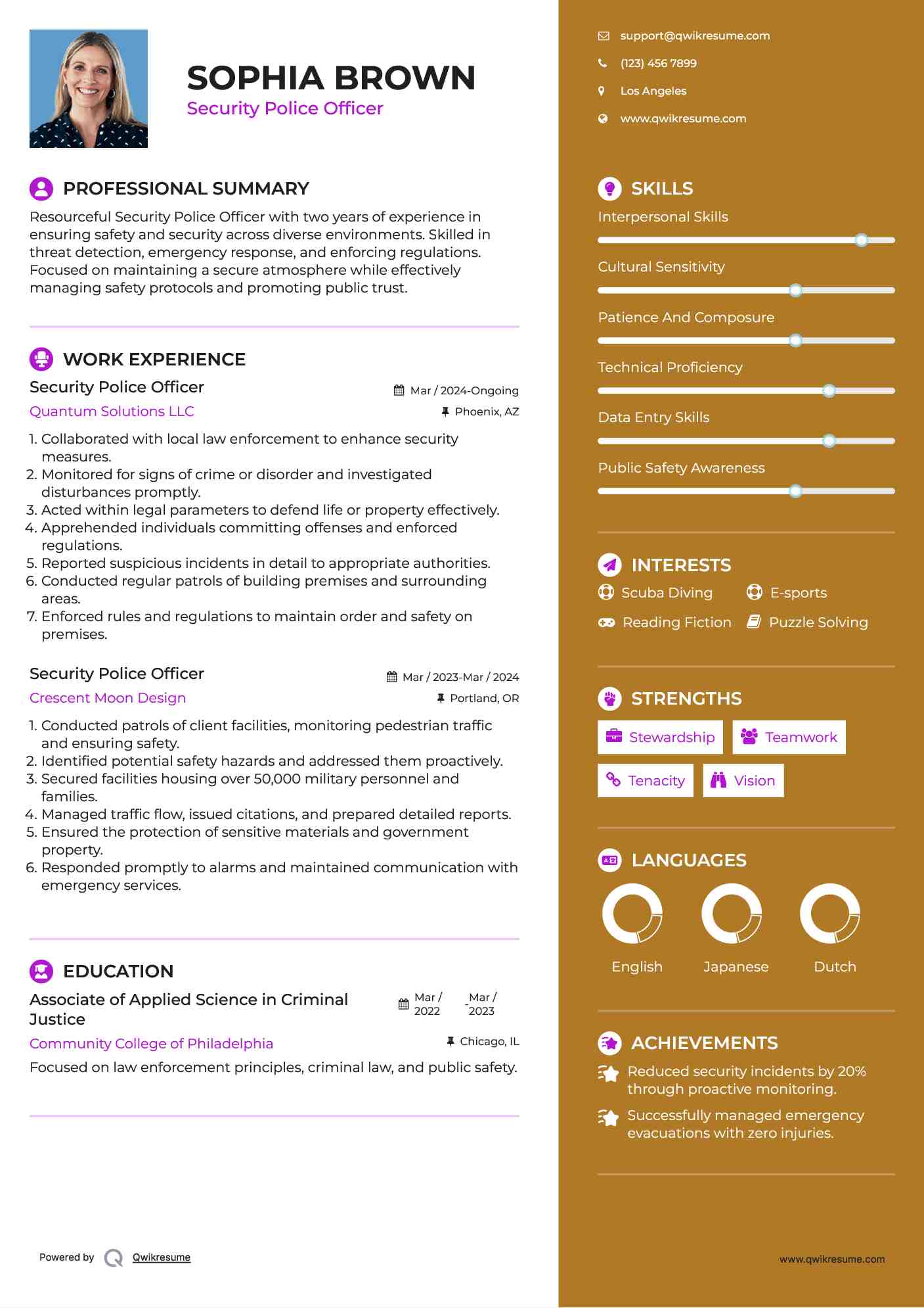 Security Police Officer Resume Sample