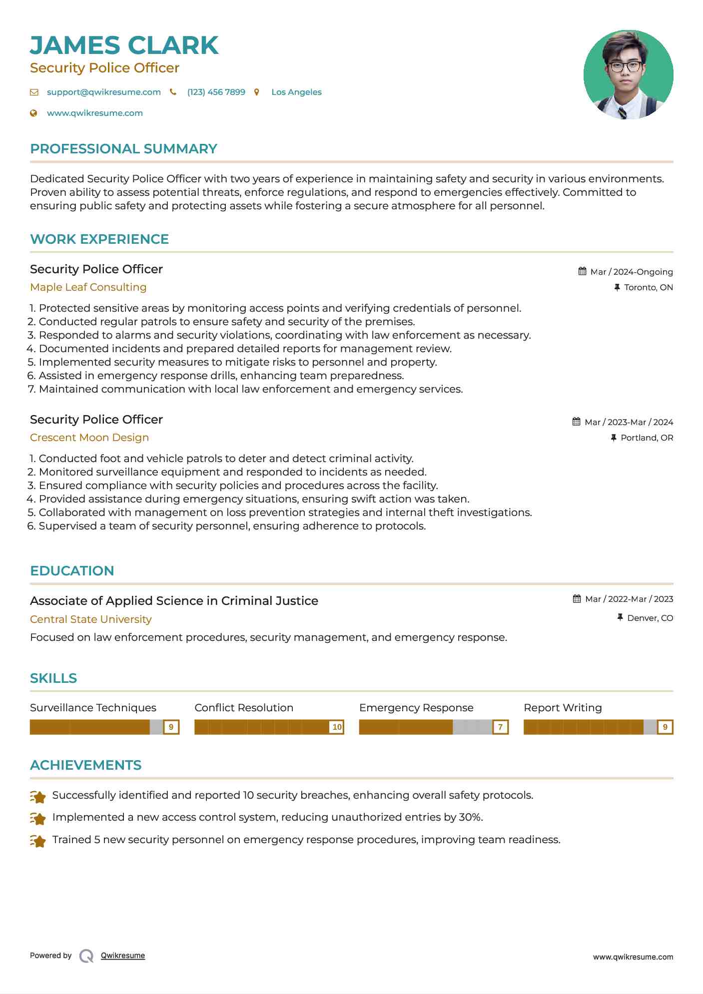 Security Police Officer Resume Model