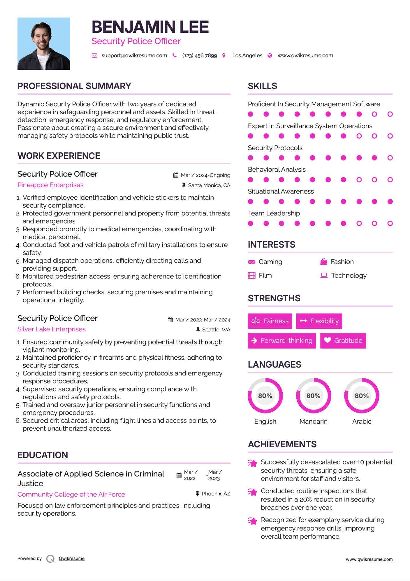 Security Police Officer Resume Template
