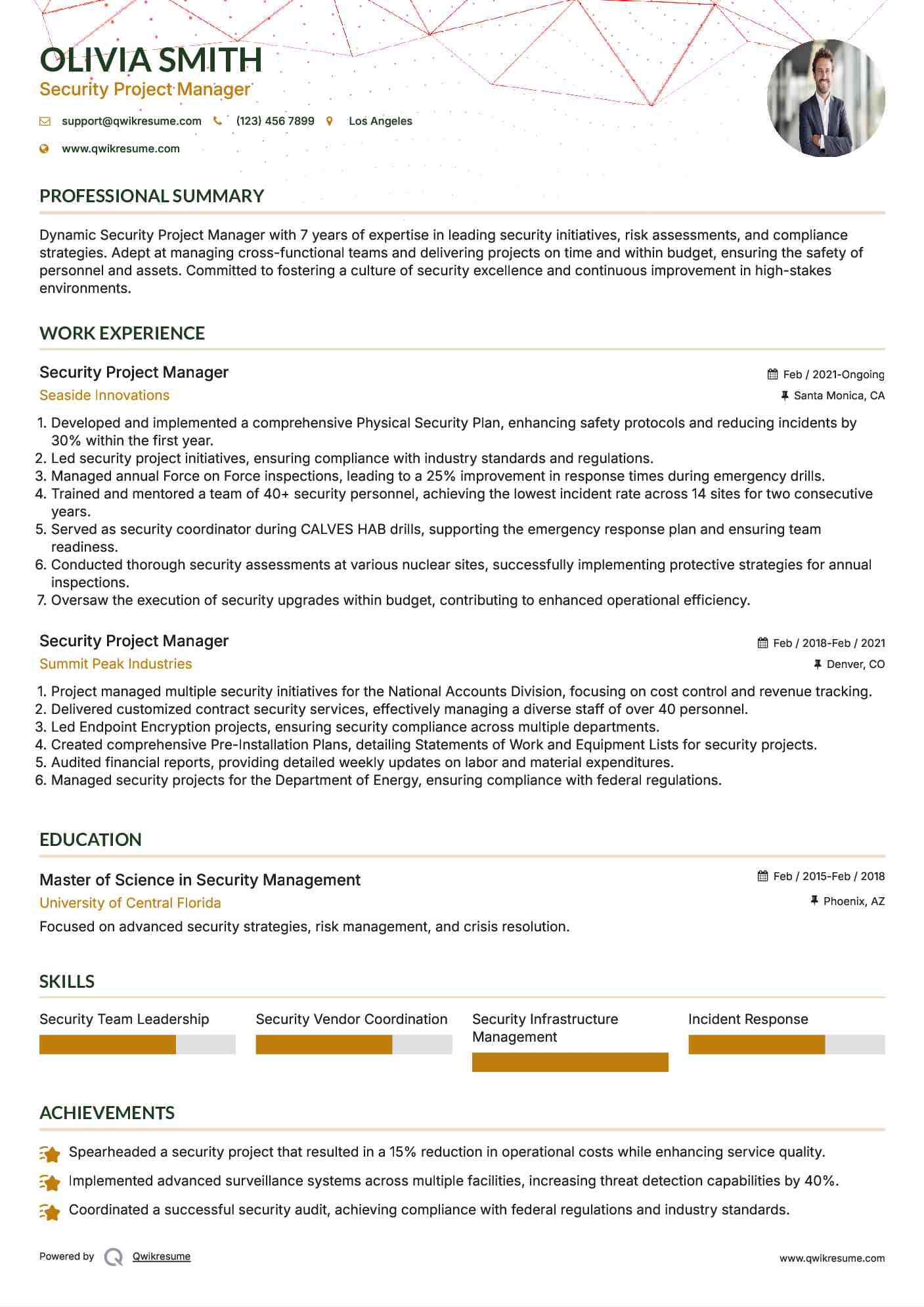 Security Project Manager Resume Model