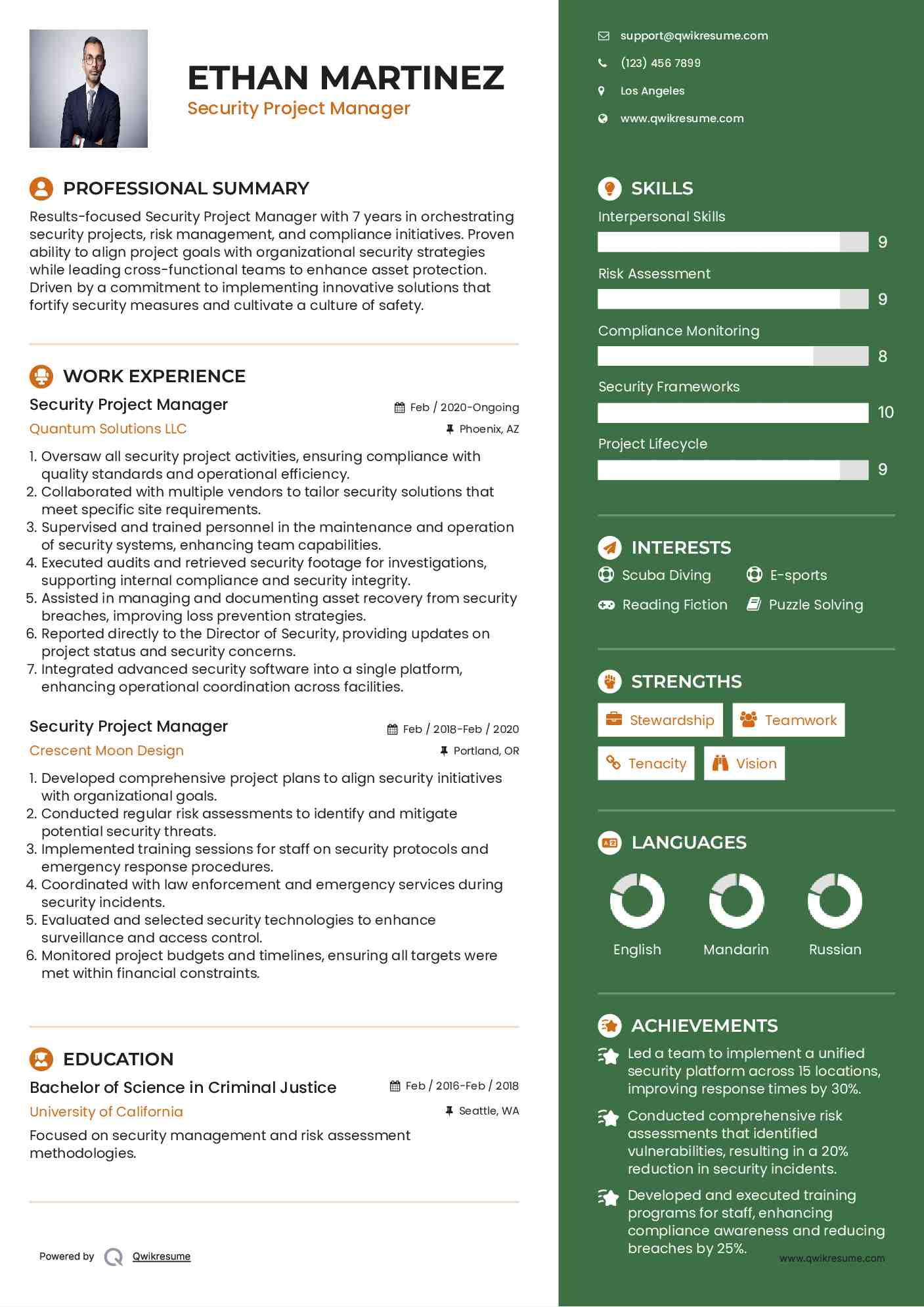 Security Project Manager Resume Sample