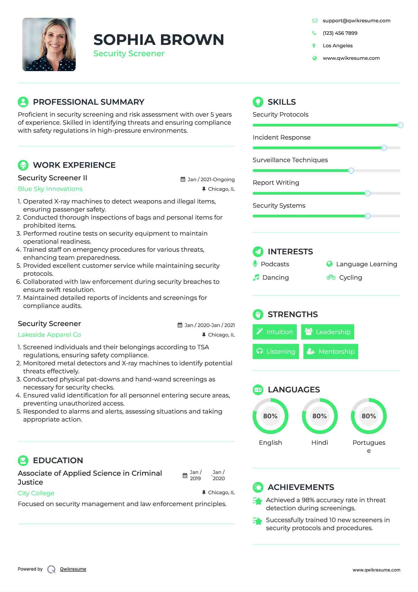 Security Screener Resume Samples QwikResume