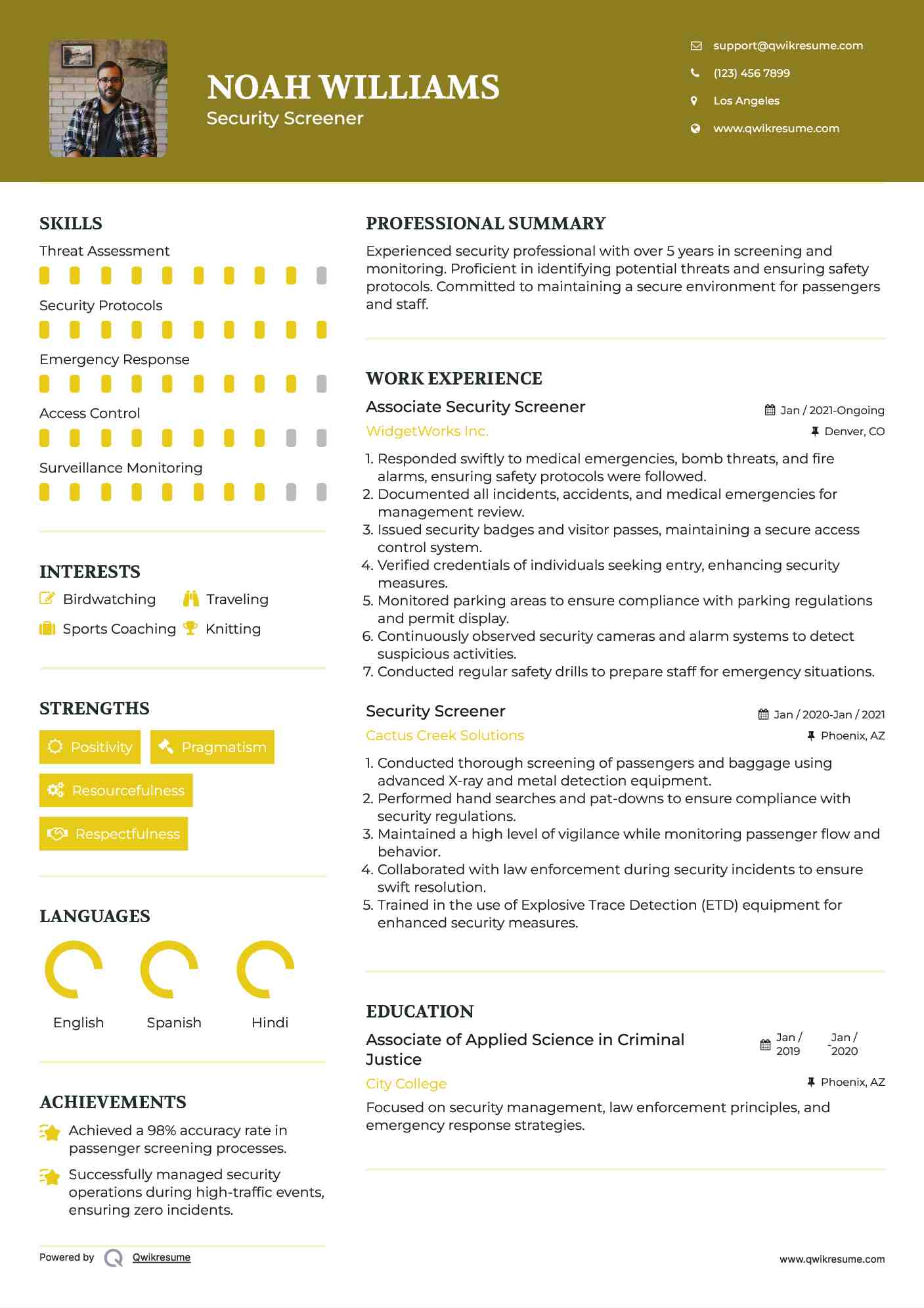 Associate Security Screener Resume Template