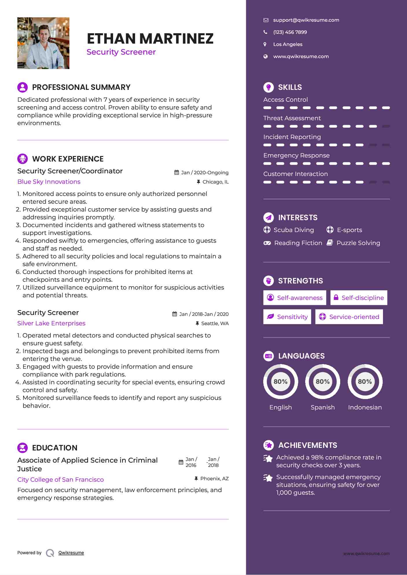 Security Screener Resume Samples QwikResume
