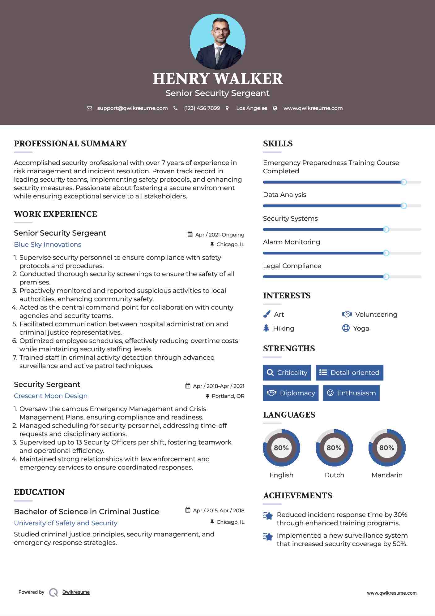 Senior Security Sergeant Resume Example