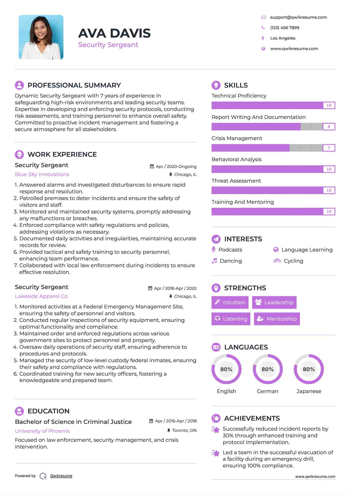 Security Sergeant Resume Model