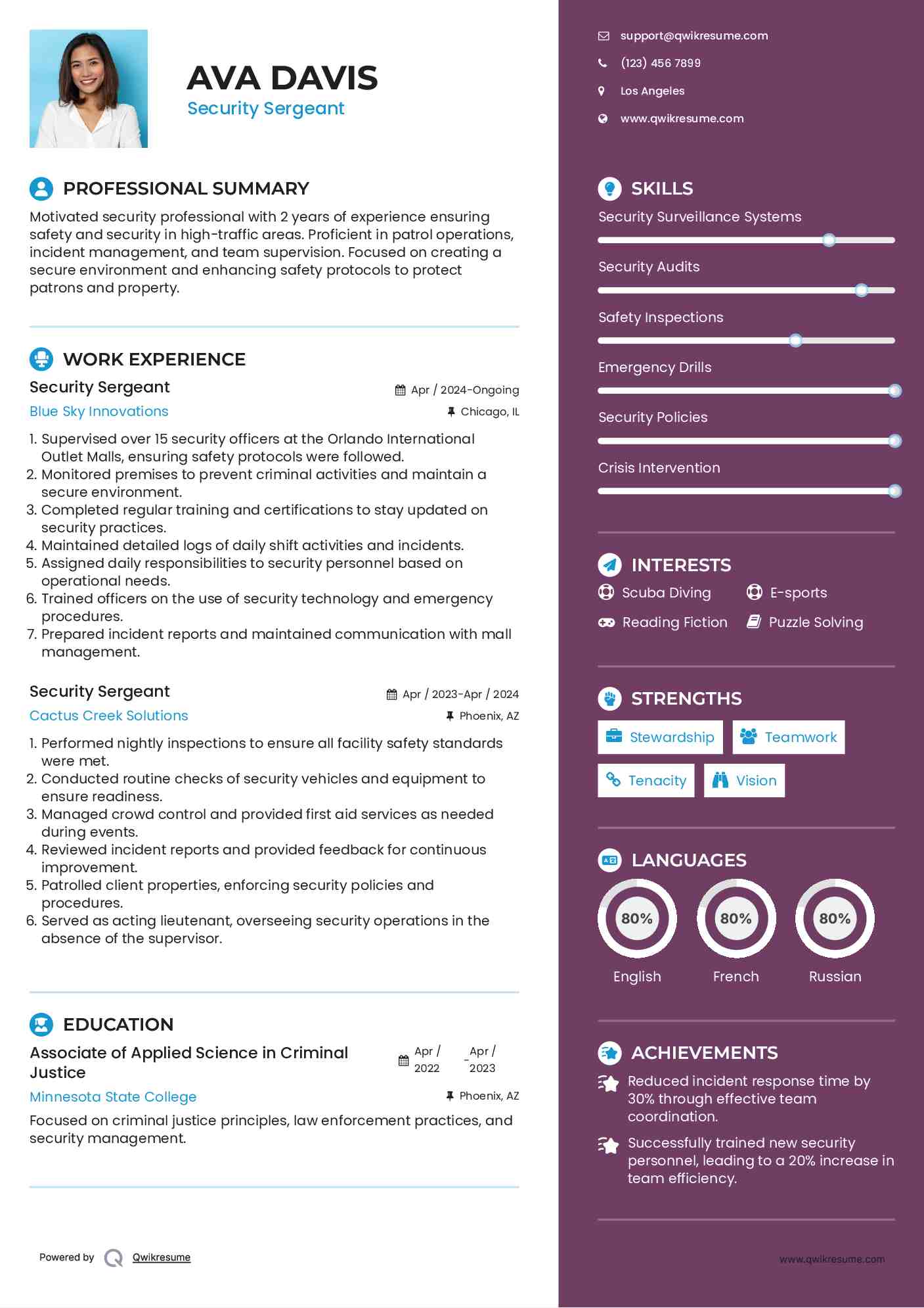 Security Sergeant Resume Example