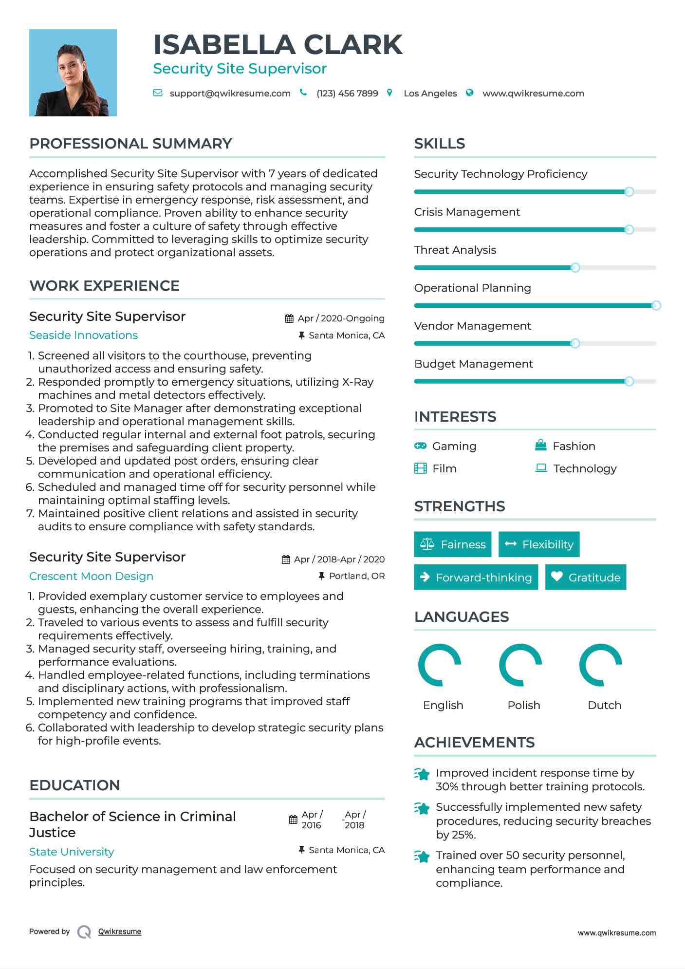 Security Site Supervisor Resume Template