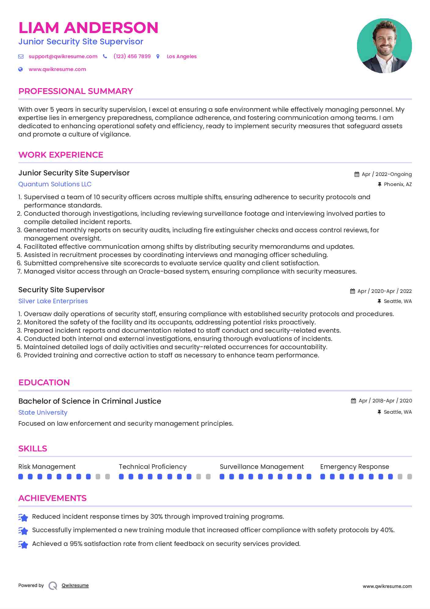 Junior Security Site Supervisor  Resume Model