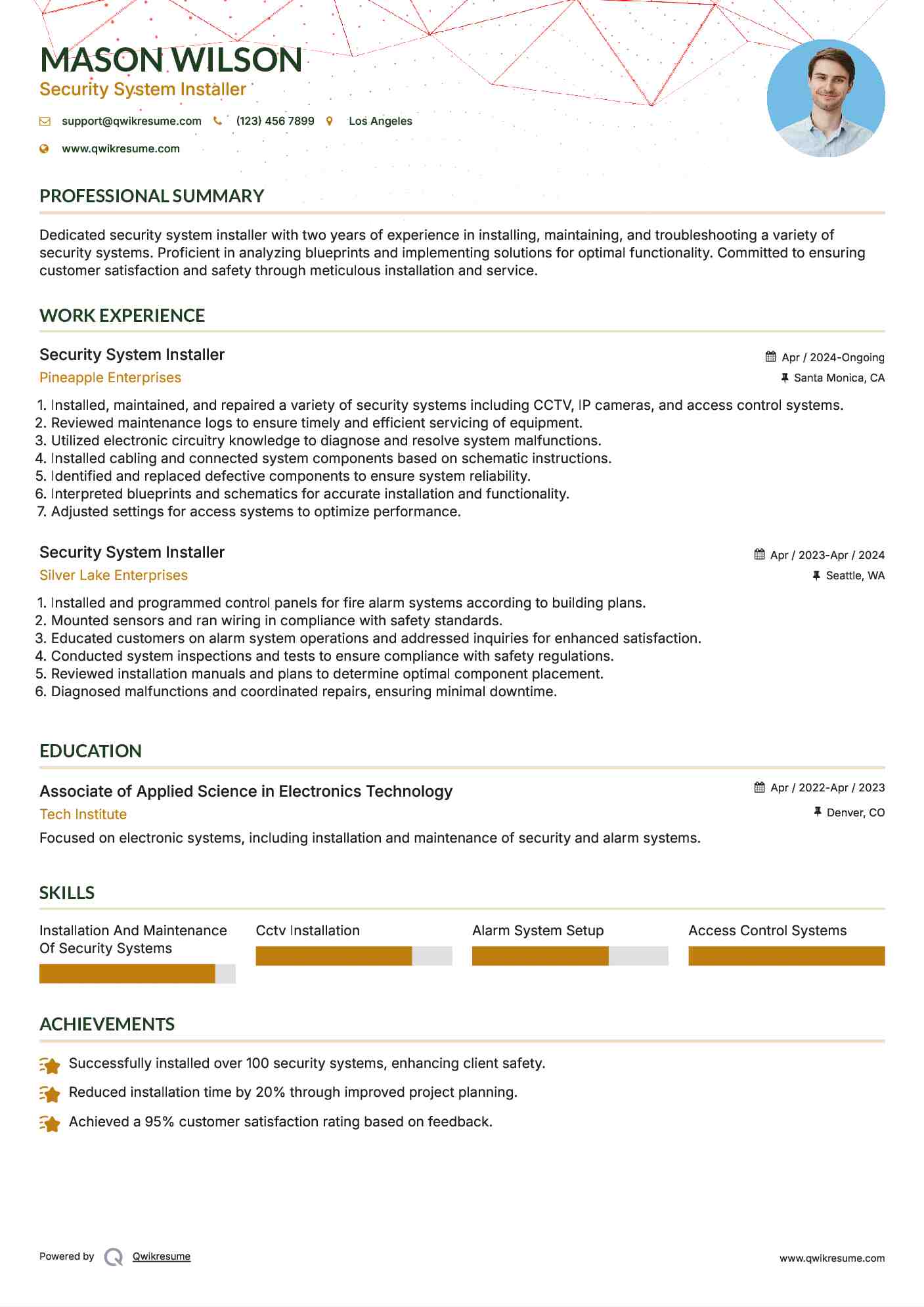 Security System Installer Resume Model