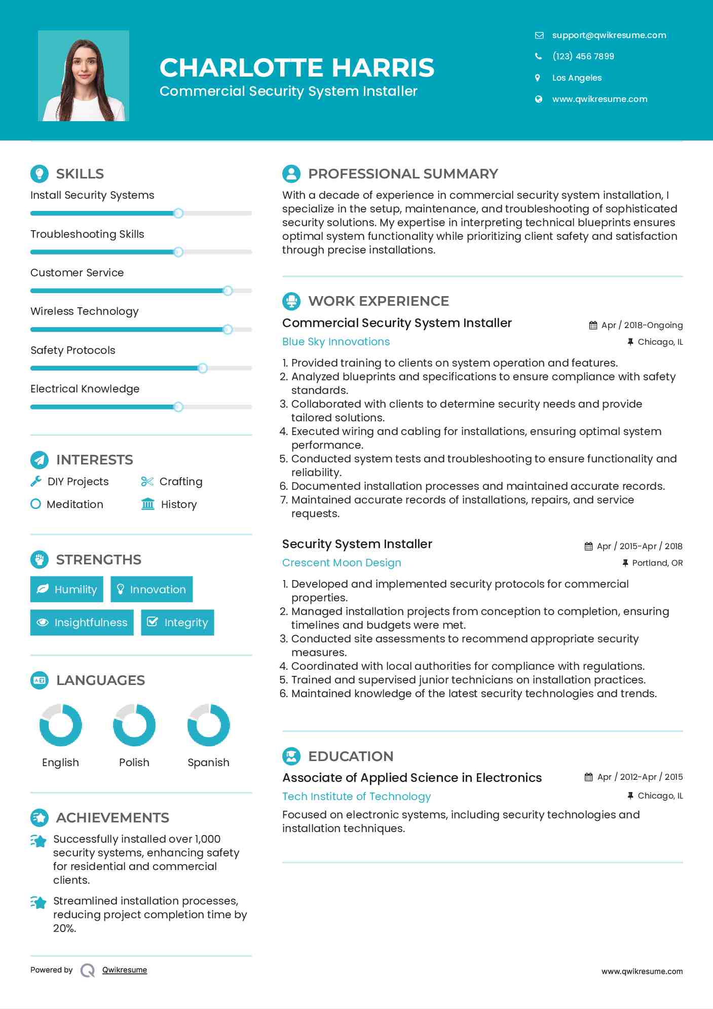 Commercial Security System Installer Resume Format