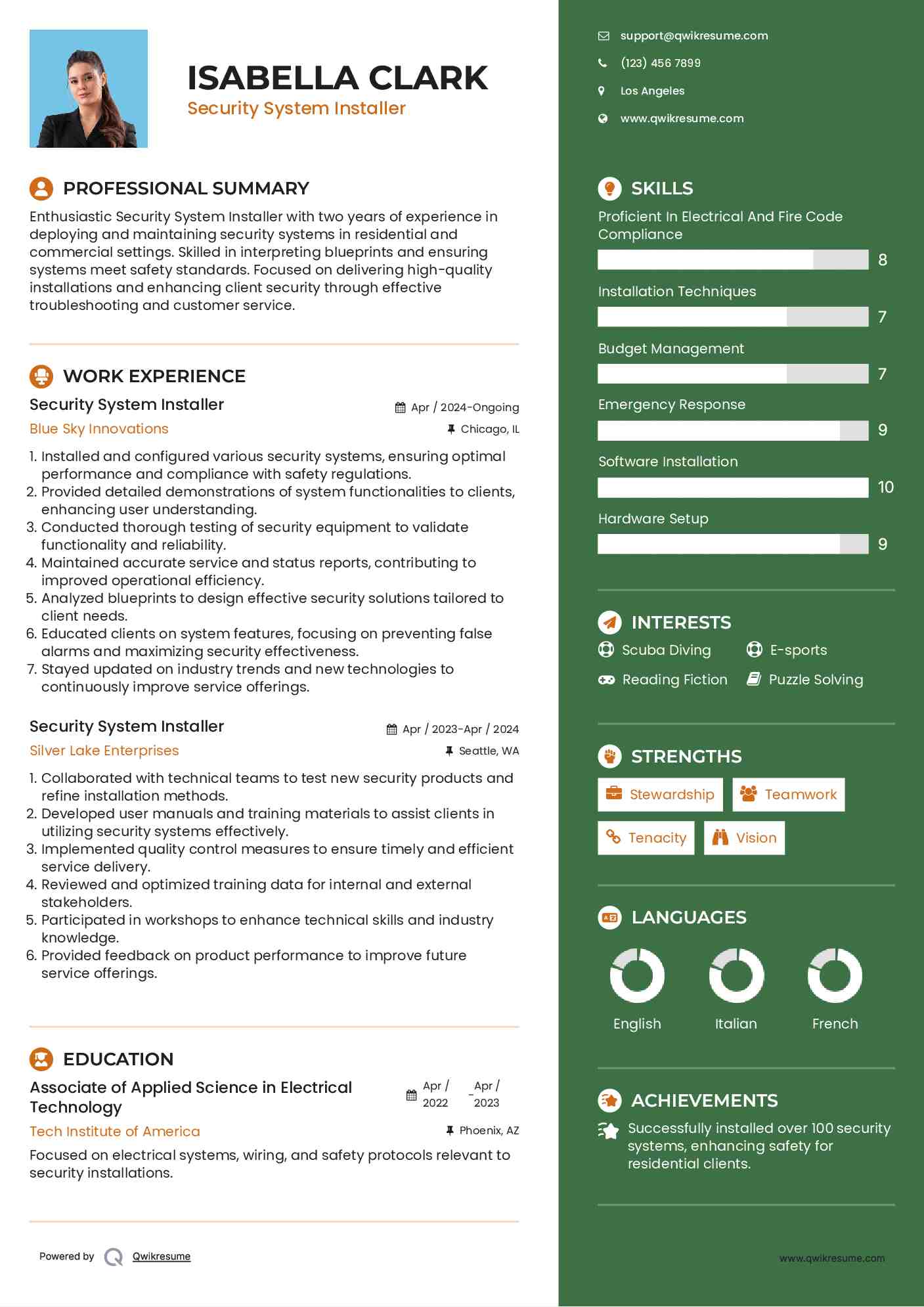 Security System Installer Resume Samples QwikResume