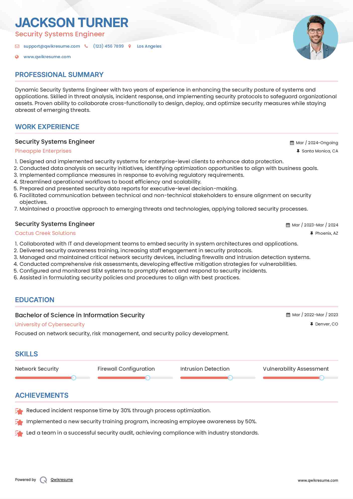 Security Systems Engineer Resume Template