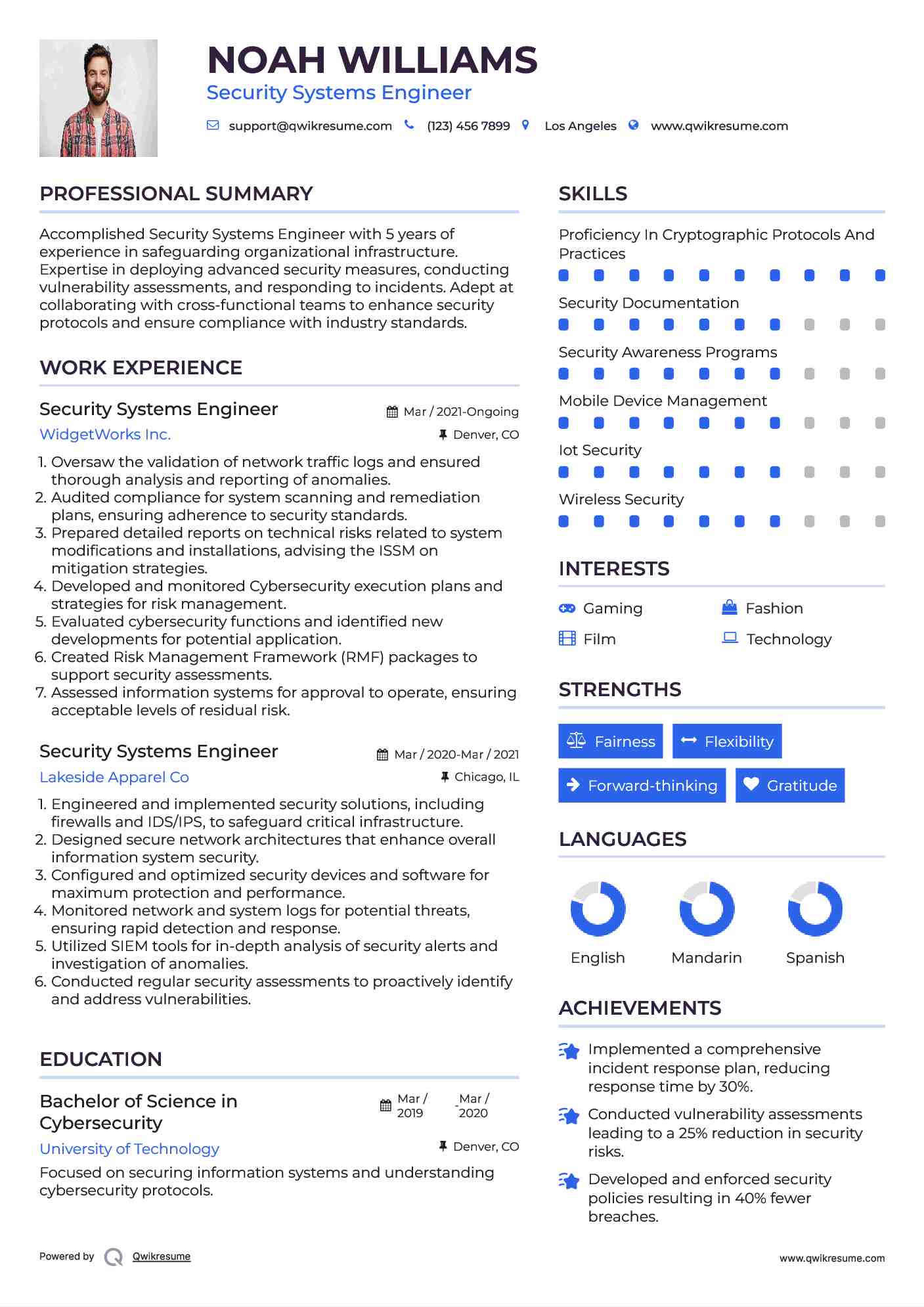 Security Systems Engineer Resume Example