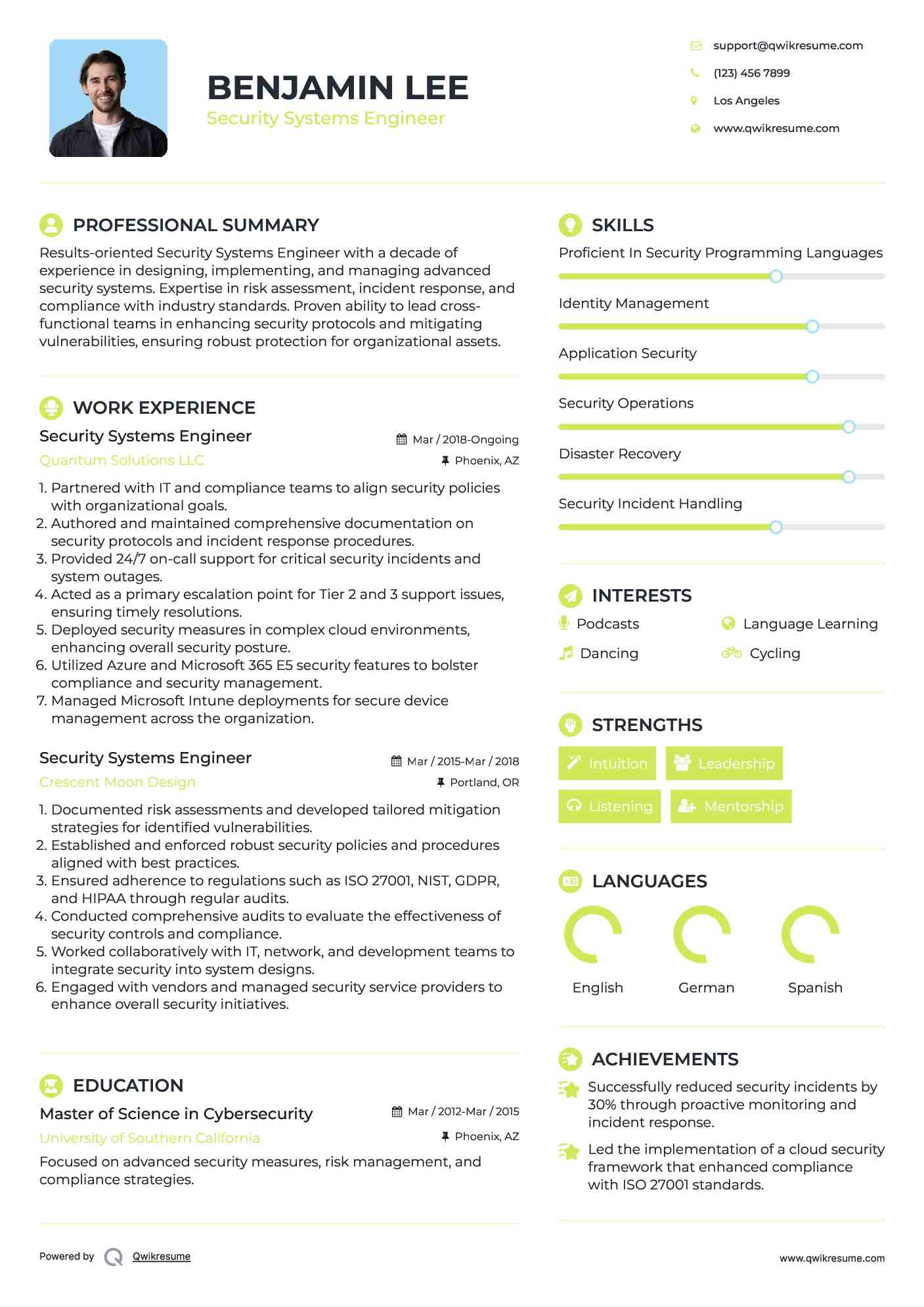Security Systems Engineer Resume Template