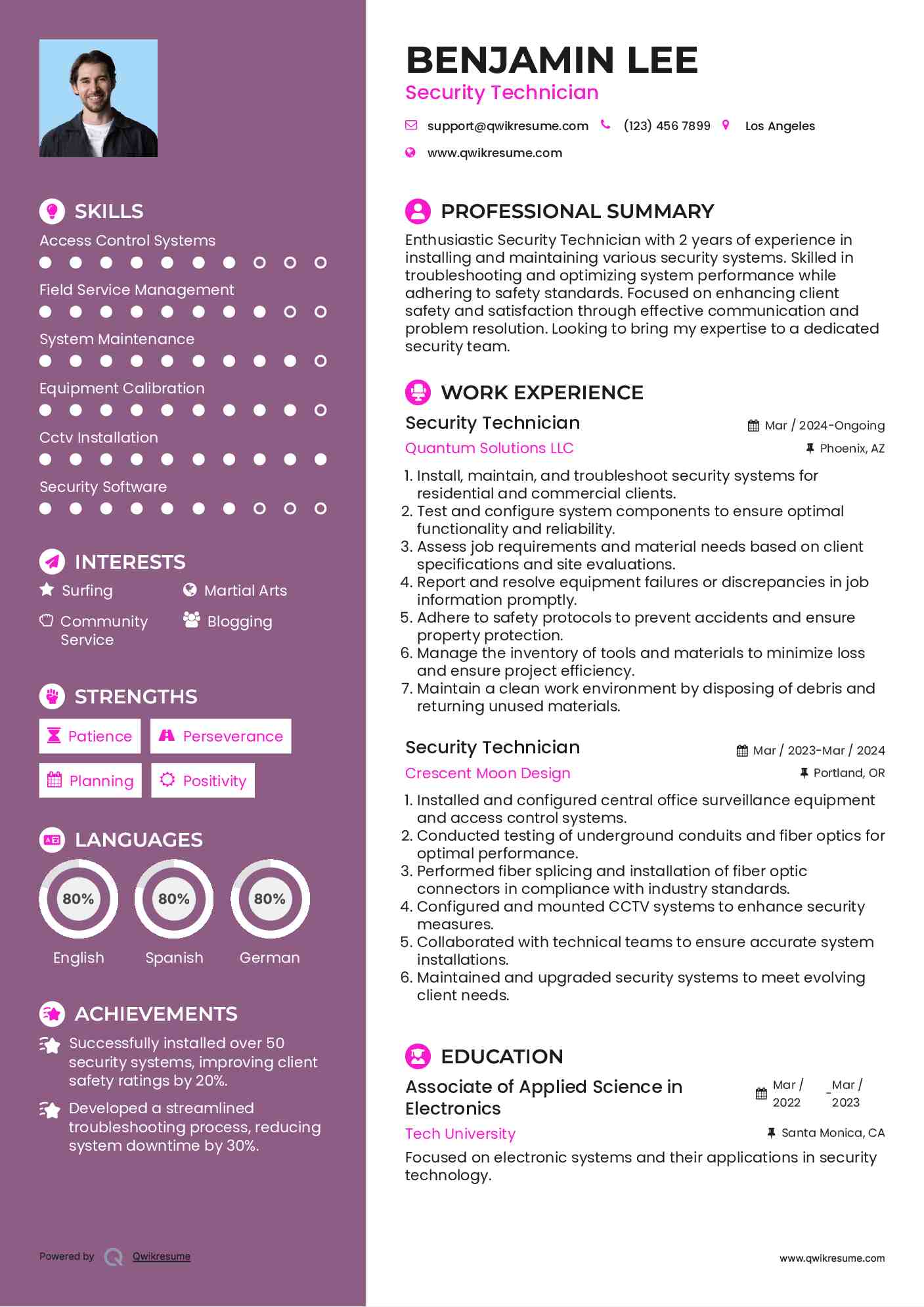 Security Technician Resume Example