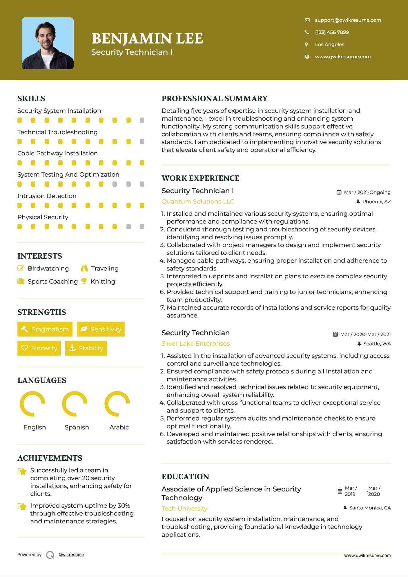 Security Technician I Resume Model