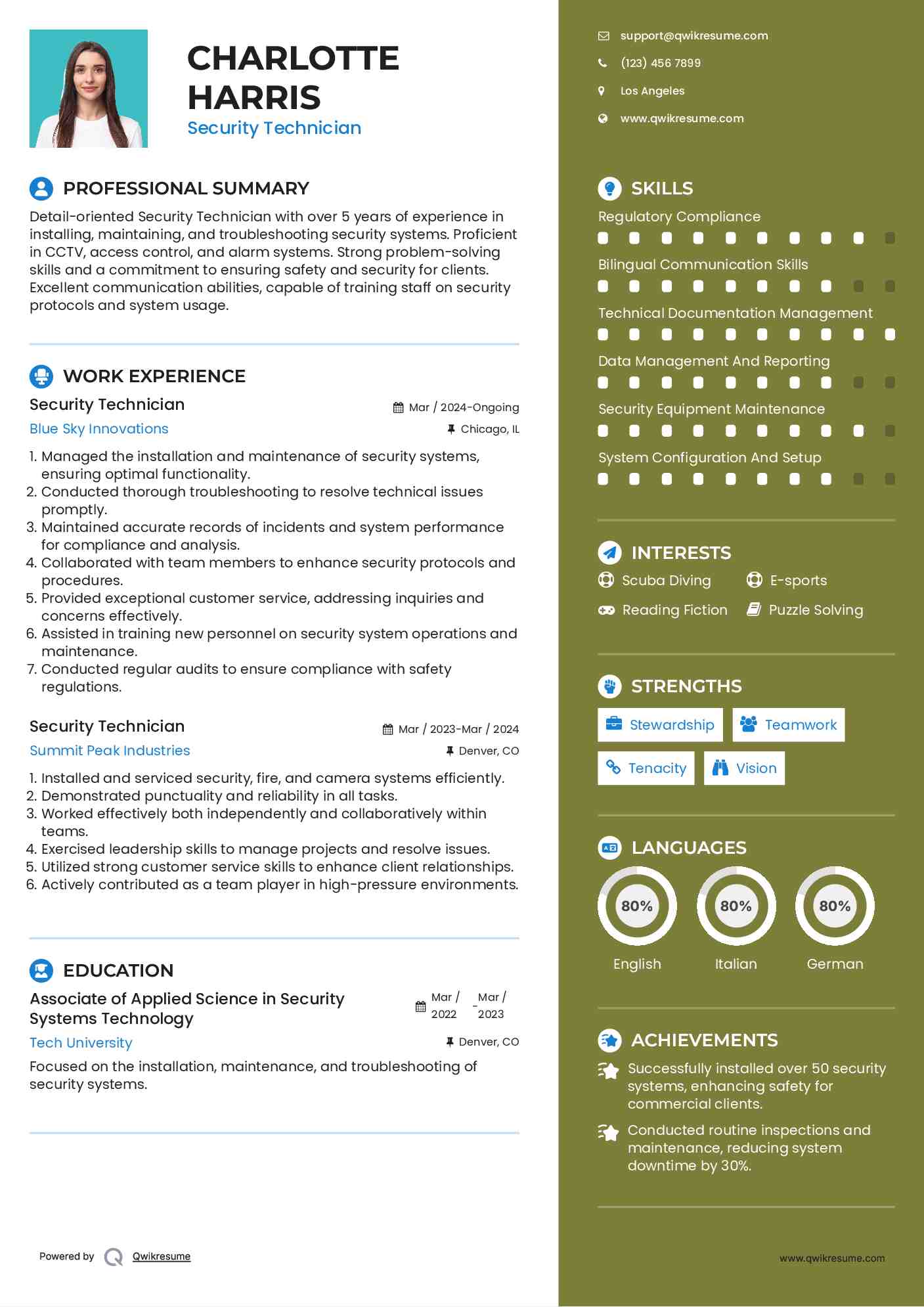 Security Technician Resume Template