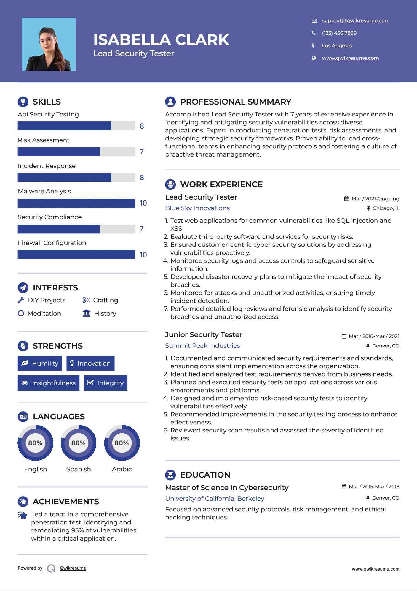 Lead Security Tester Resume Model