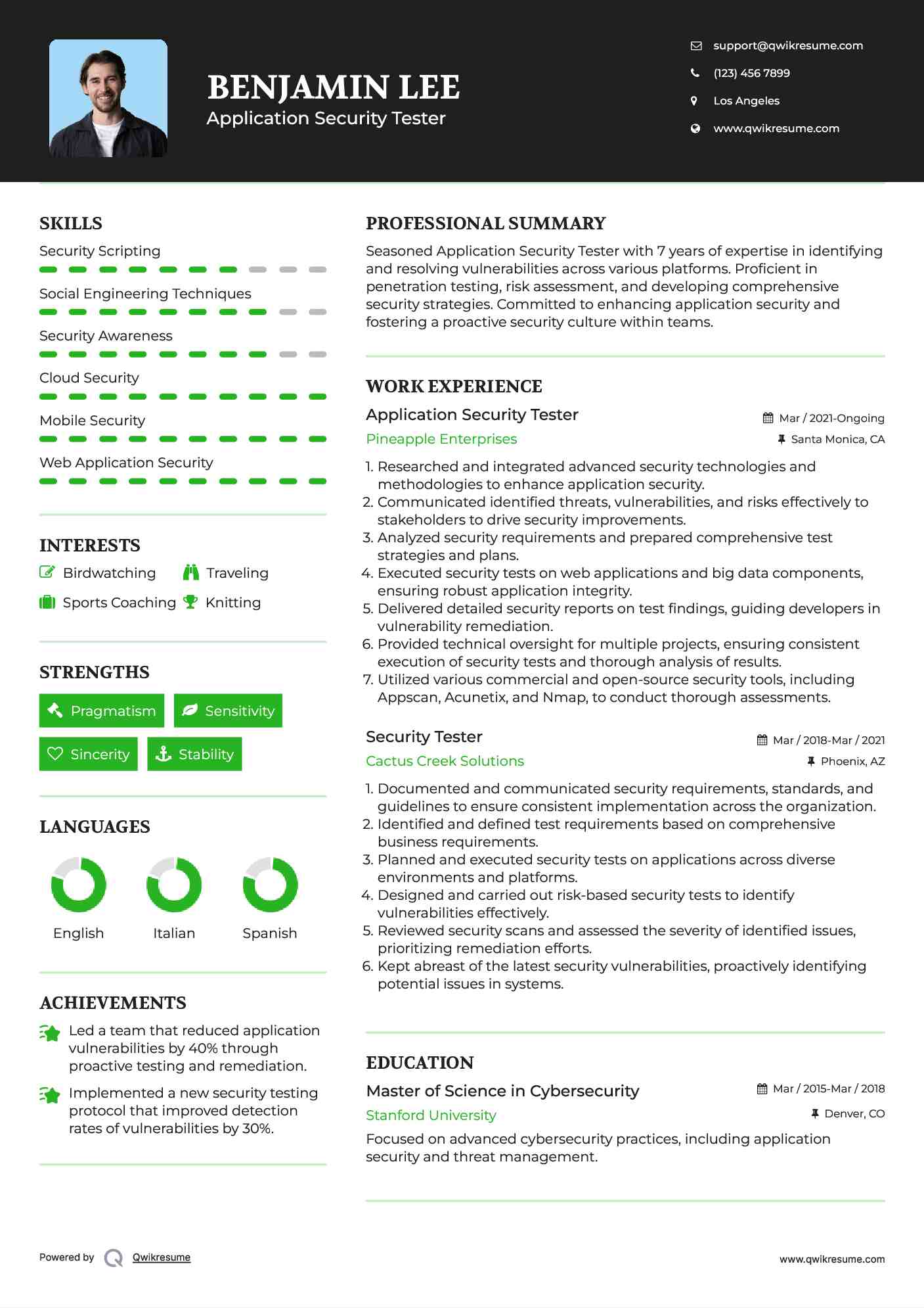 Application Security Tester Resume Template